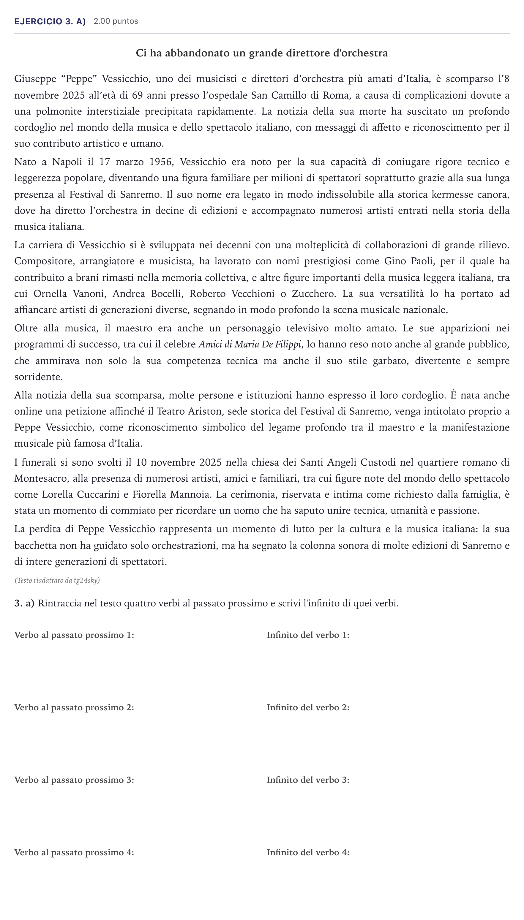 Enunciado: Ejercicio 3. a) · Italiano PAU Madrid Ordinaria 9:30 2026