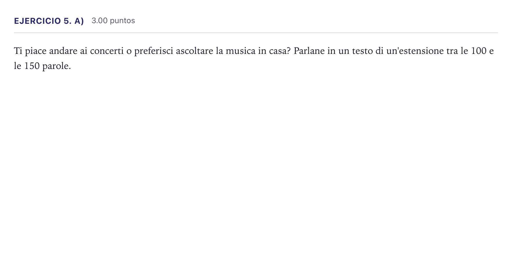 Enunciado: Ejercicio 5. a) · Italiano PAU Madrid Ordinaria 9:30 2026