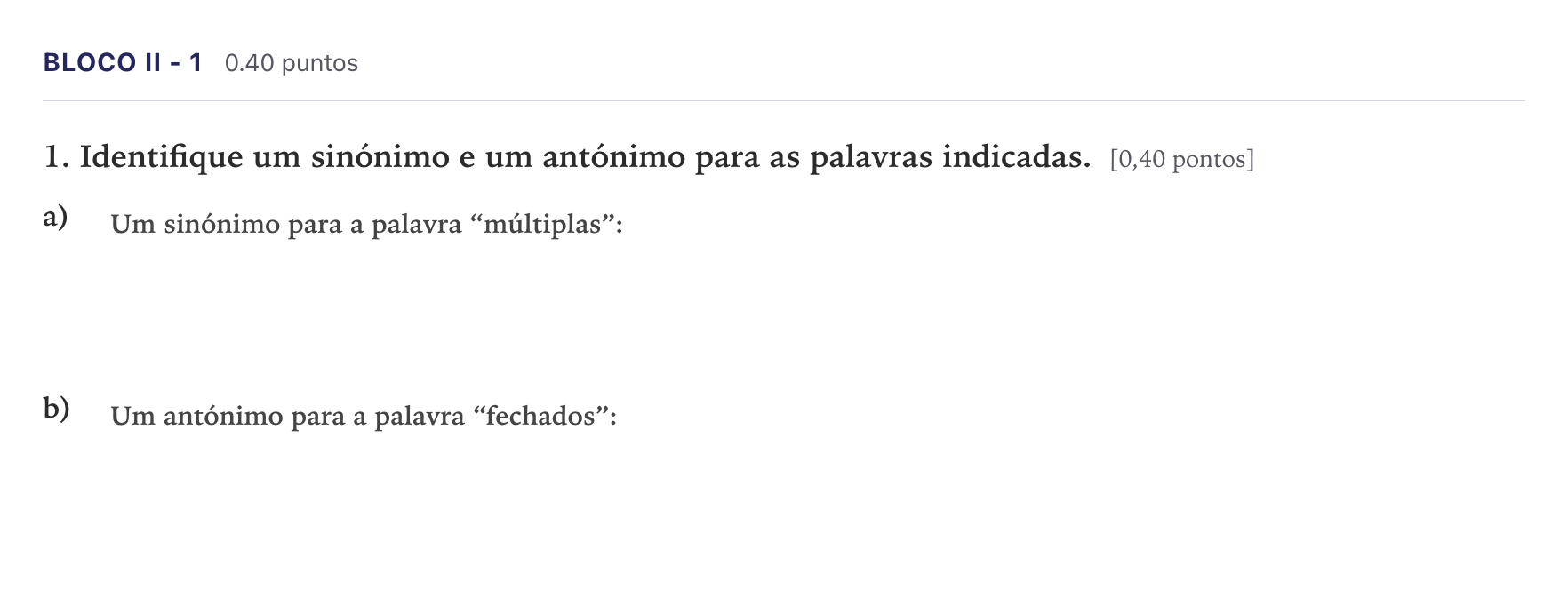 Enunciado: Ejercicio Bloco II - 1 · Portugués PAU Madrid Ordinaria 9:30 2026