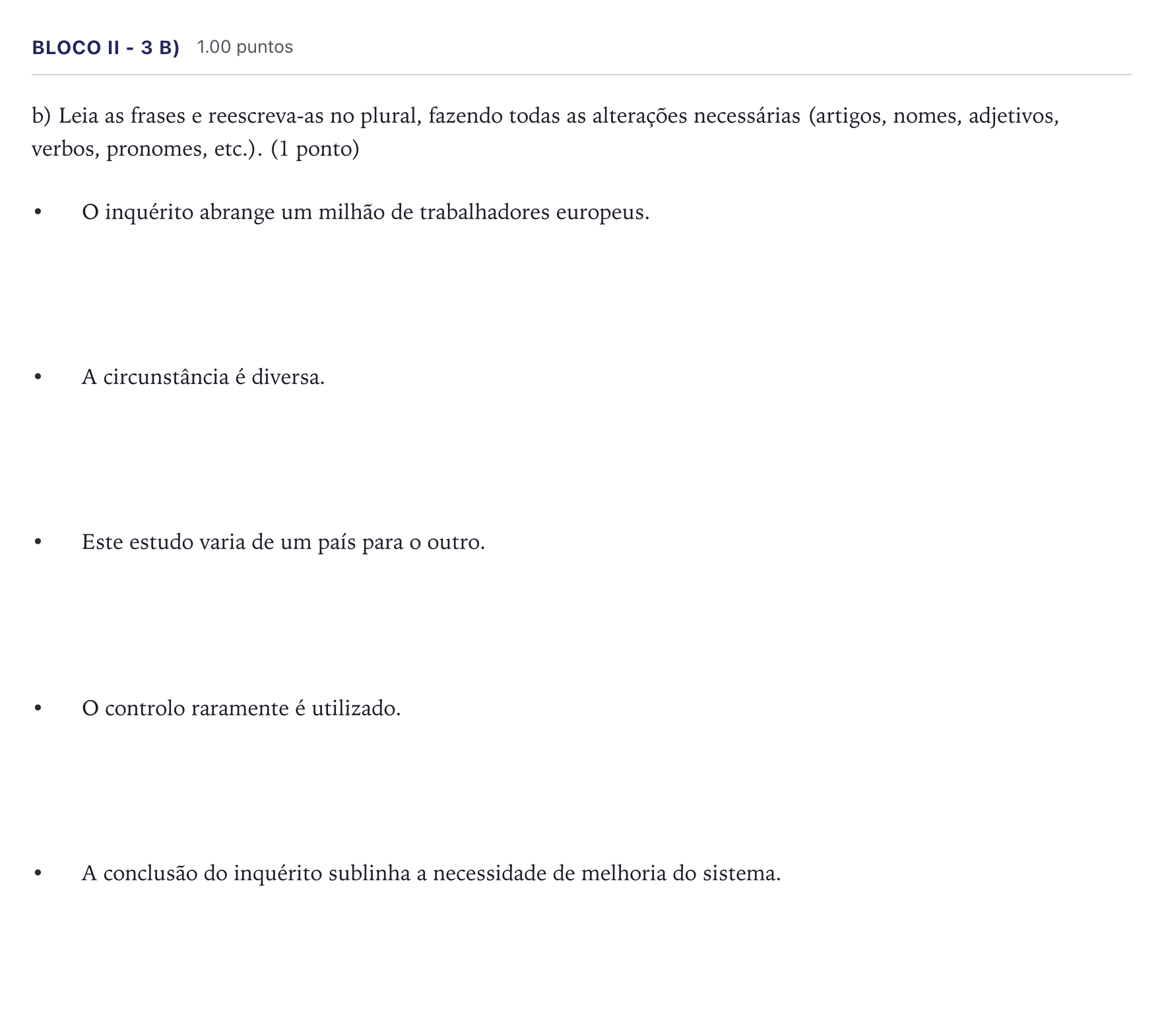 Enunciado: Ejercicio Bloco II - 3 b) · Portugués PAU Madrid Ordinaria 9:30 2026