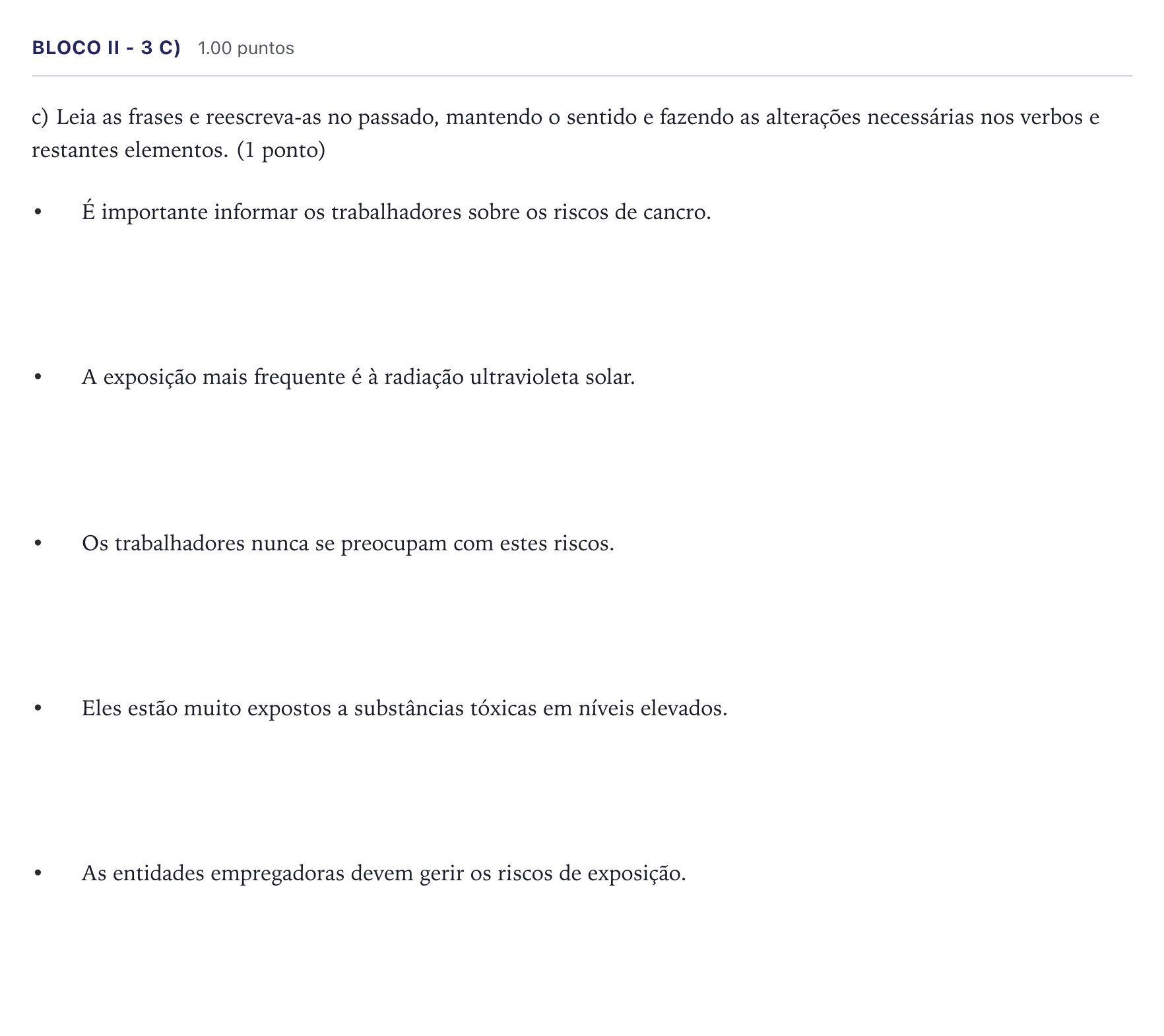 Enunciado: Ejercicio Bloco II - 3 c) · Portugués PAU Madrid Ordinaria 9:30 2026