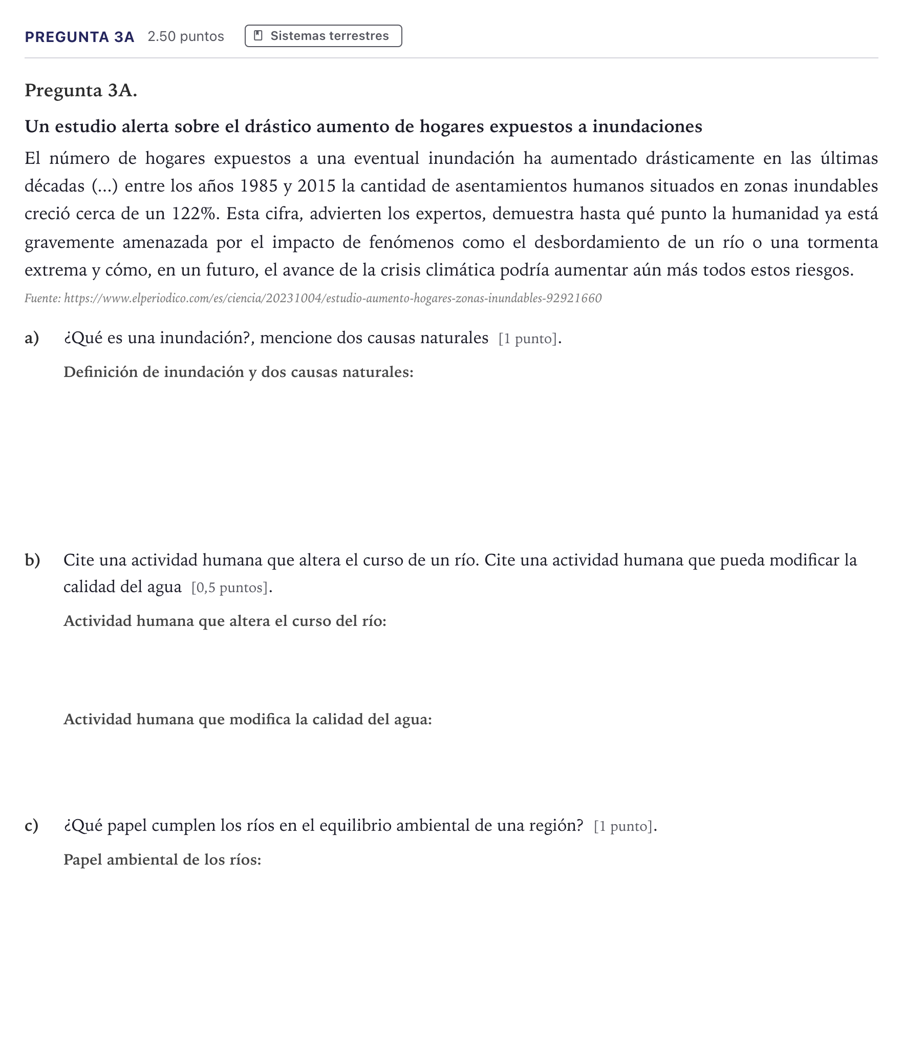 Enunciado: Pregunta 3A · Ciencias Generales PAU Madrid Ordinaria Coincidencias 2026