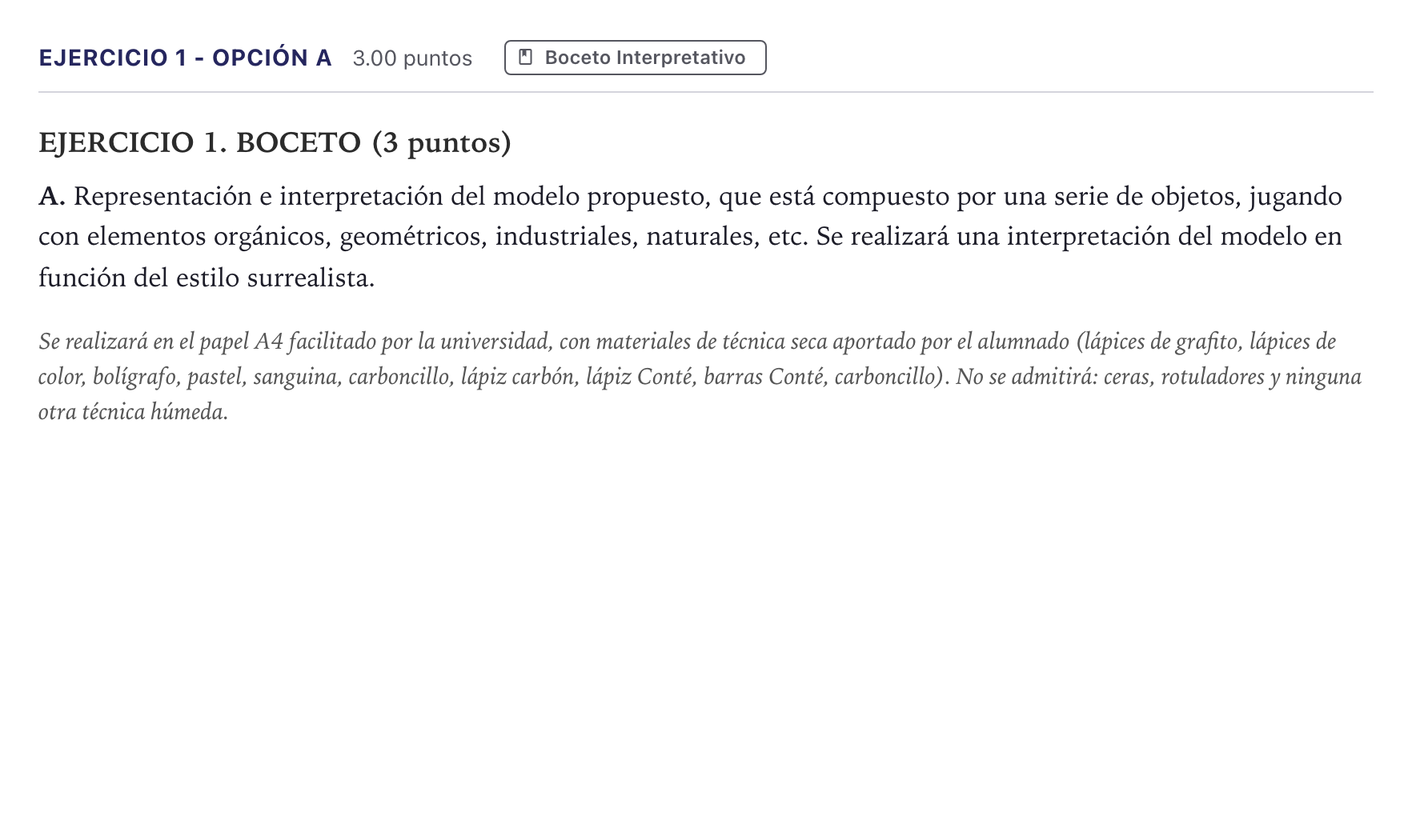 Enunciado: Ejercicio 1 - Opción A · Dibujo Artístico II PAU Madrid Ordinaria 2026