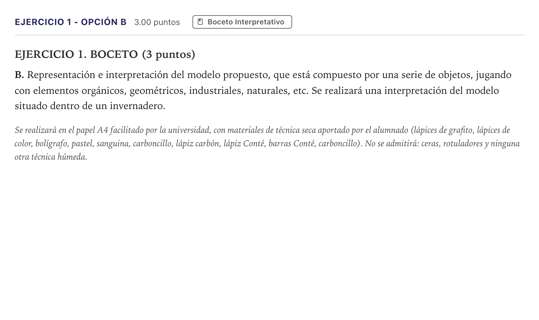 Enunciado: Ejercicio 1 - Opción B · Dibujo Artístico II PAU Madrid Ordinaria 2026