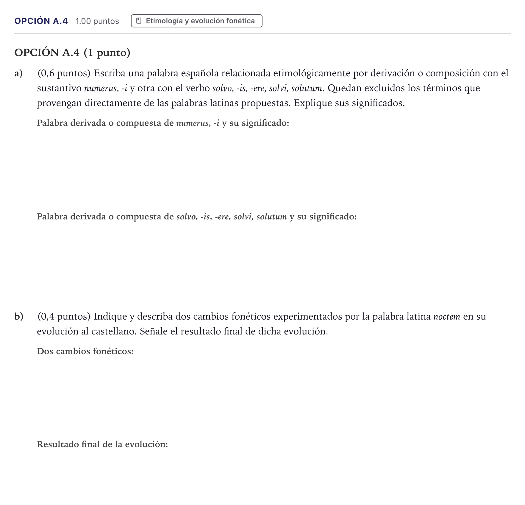Enunciado: Opción A.4 · Latín II PAU Madrid Ordinaria 2026