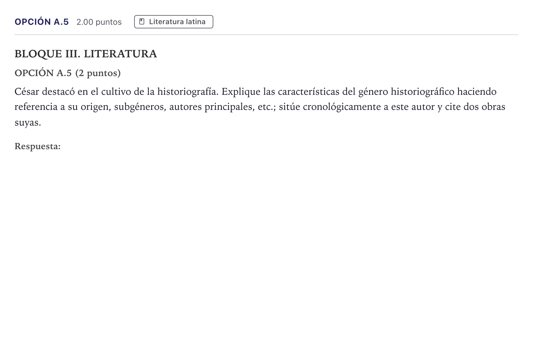 Enunciado: Opción A.5 · Latín II PAU Madrid Ordinaria 2026