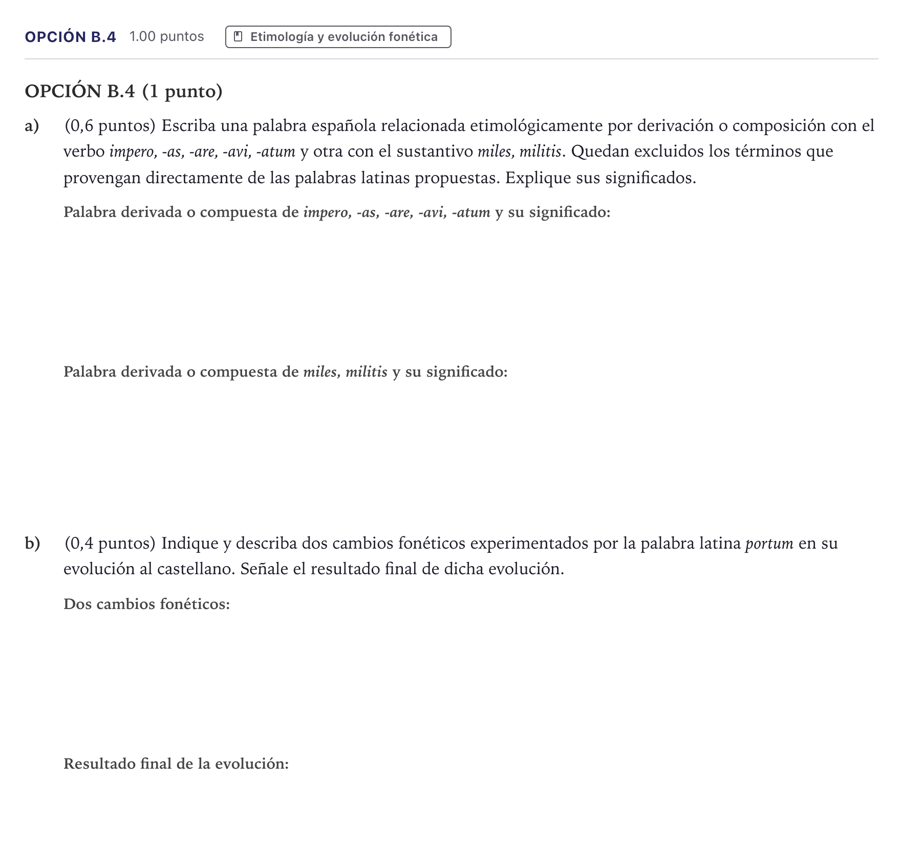 Enunciado: Opción B.4 · Latín II PAU Madrid Ordinaria 2026