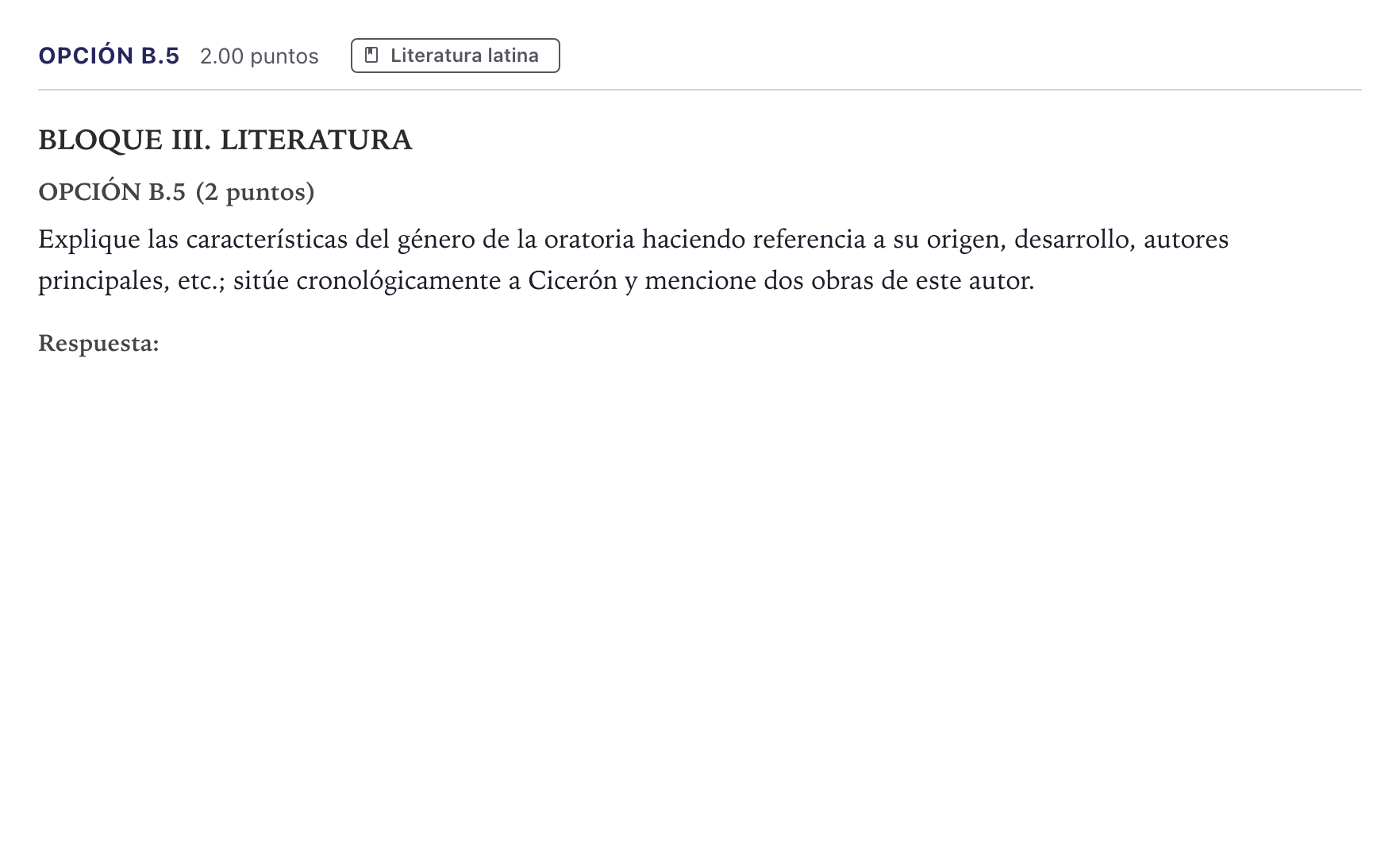 Enunciado: Opción B.5 · Latín II PAU Madrid Ordinaria 2026