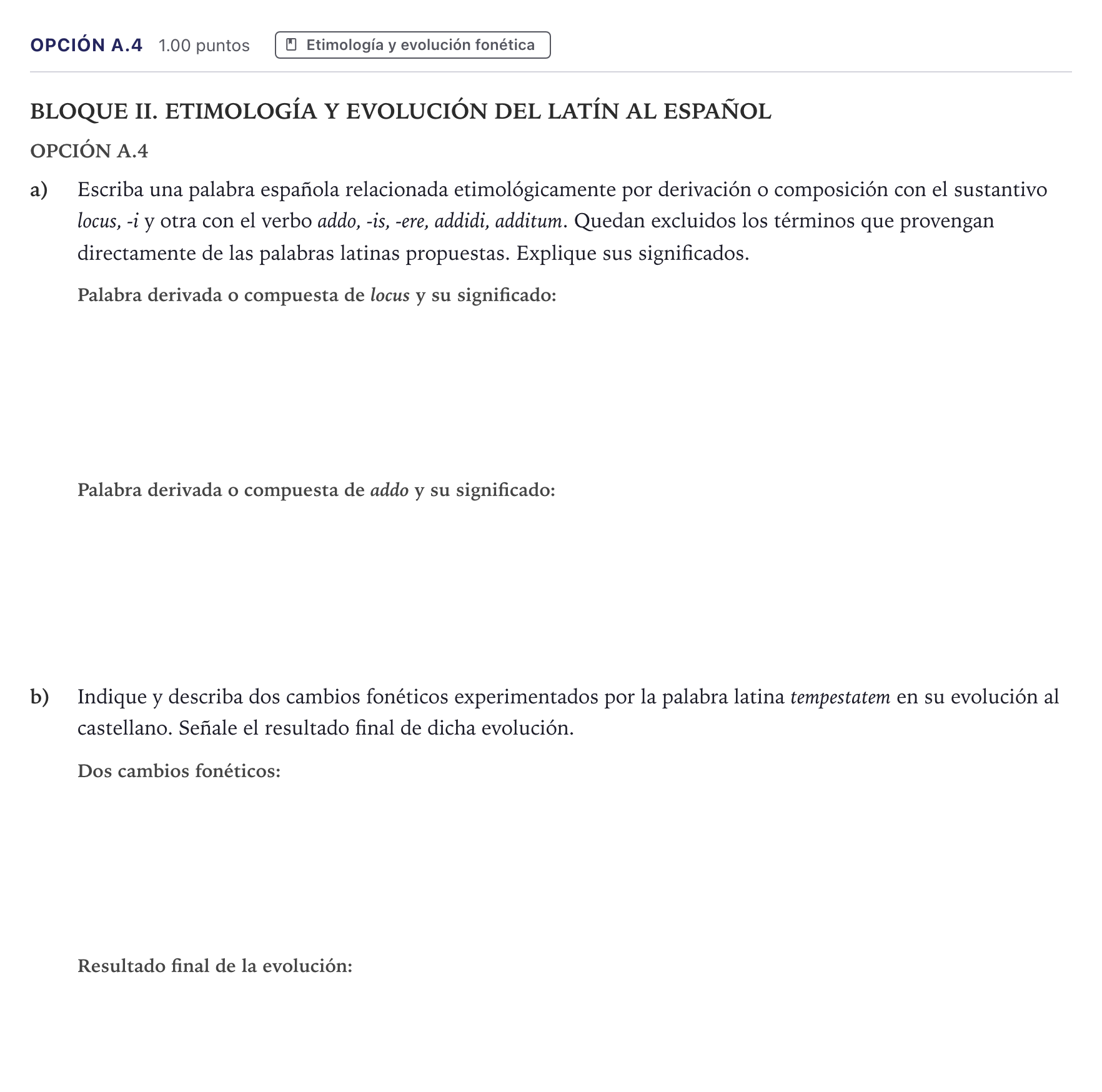 Enunciado: Opción A.4 · Latín II PAU Madrid Ordinaria Coincidencias 2026