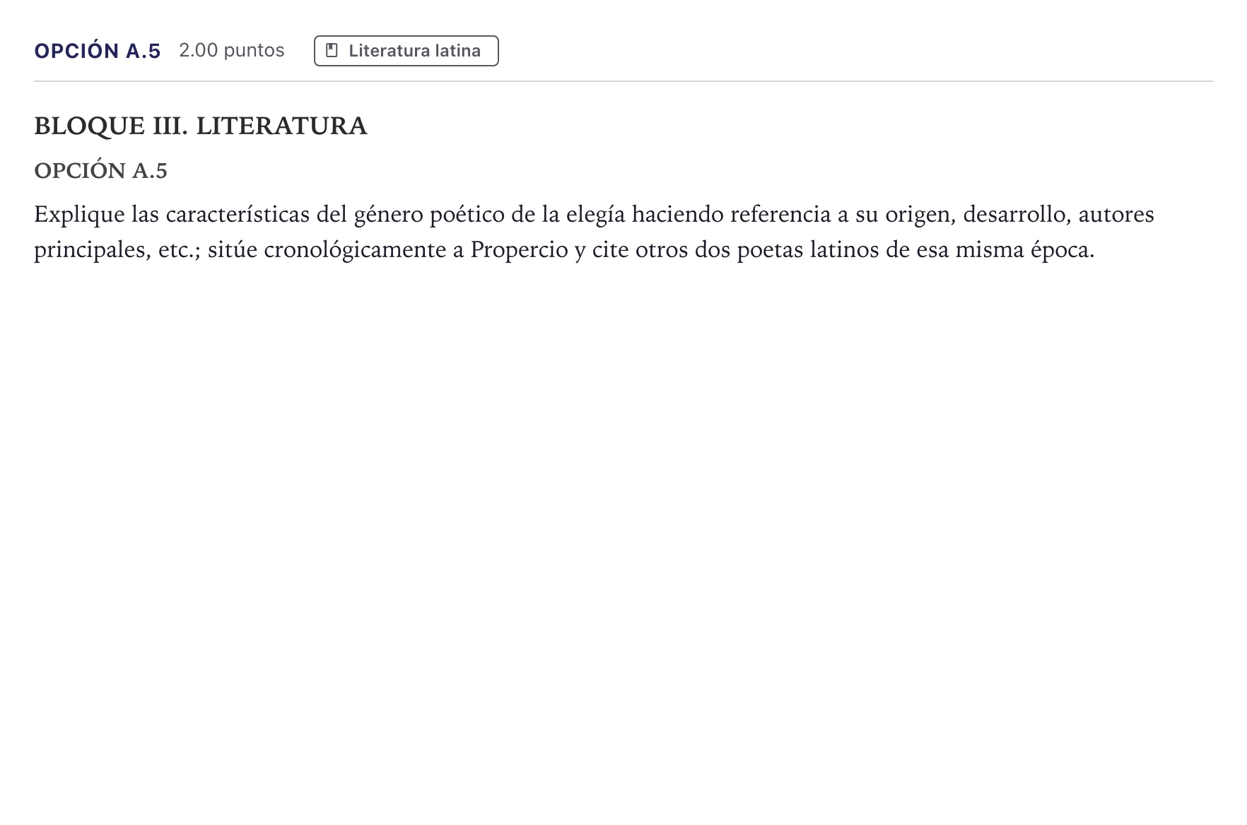 Enunciado: Opción A.5 · Latín II PAU Madrid Ordinaria Coincidencias 2026