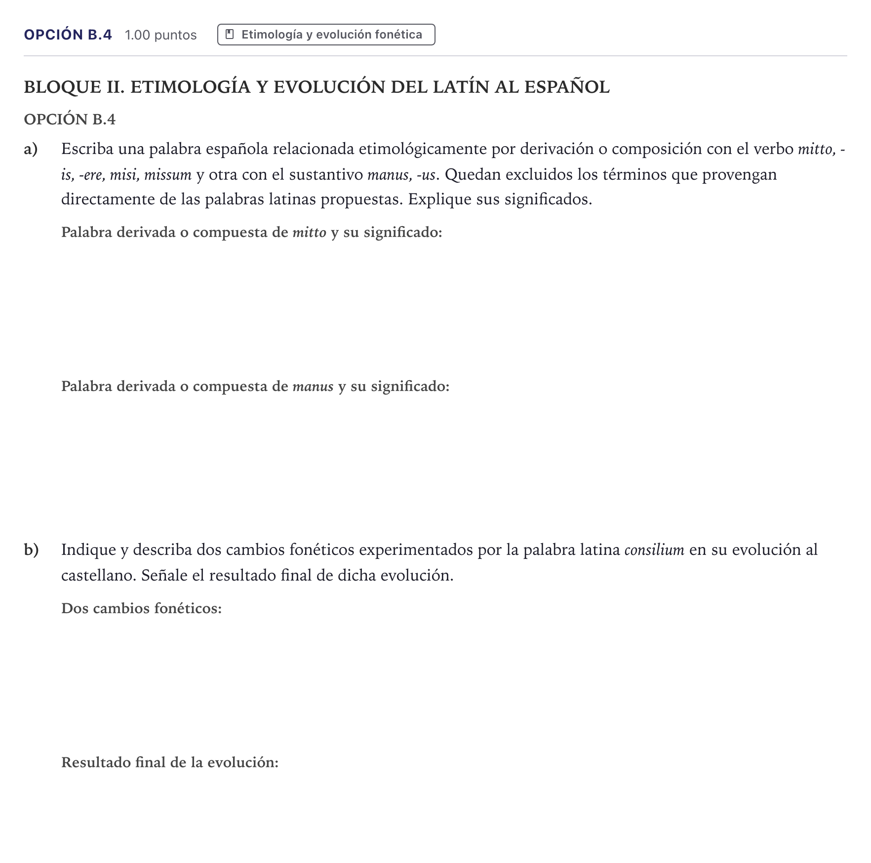 Enunciado: Opción B.4 · Latín II PAU Madrid Ordinaria Coincidencias 2026