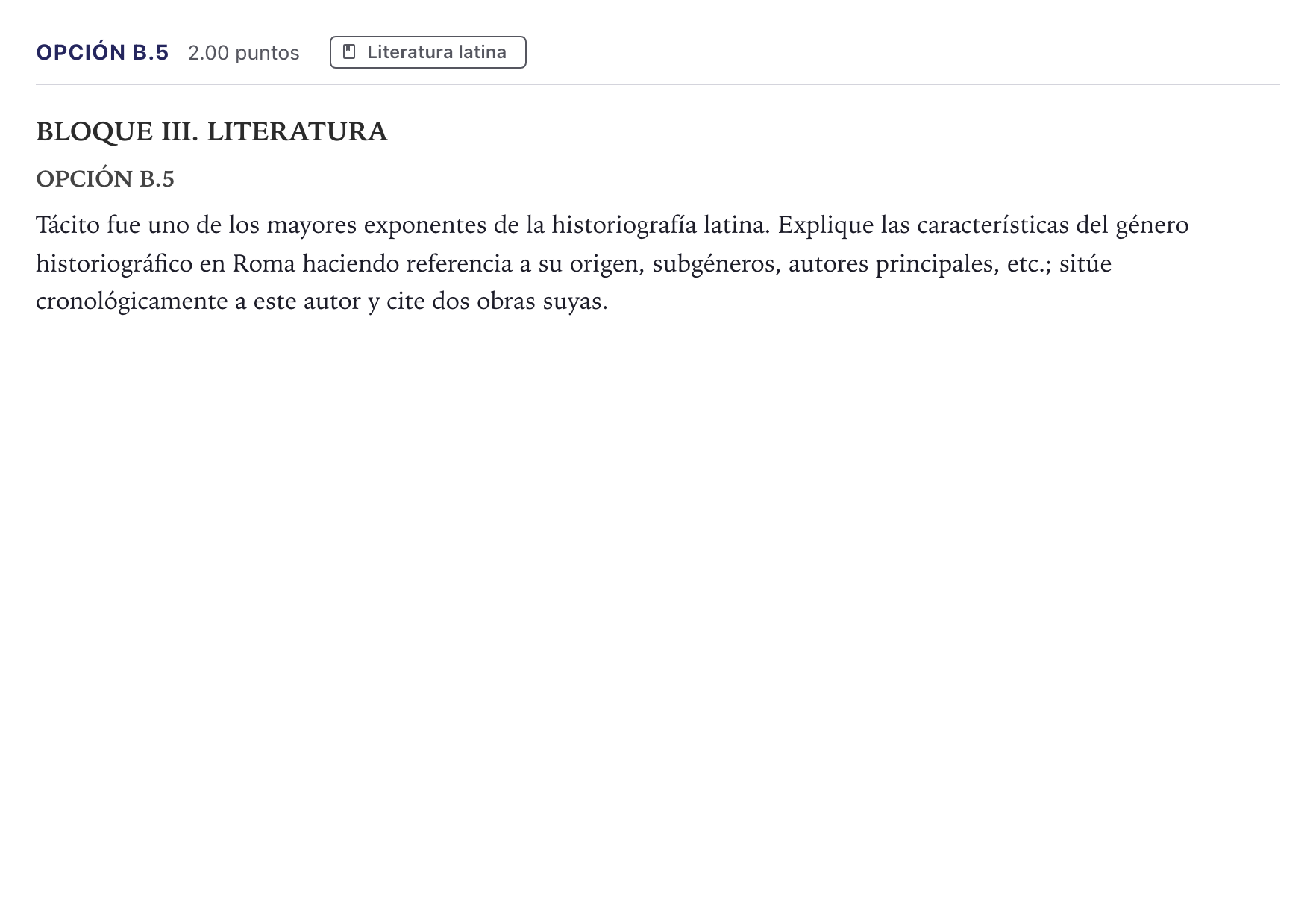 Enunciado: Opción B.5 · Latín II PAU Madrid Ordinaria Coincidencias 2026