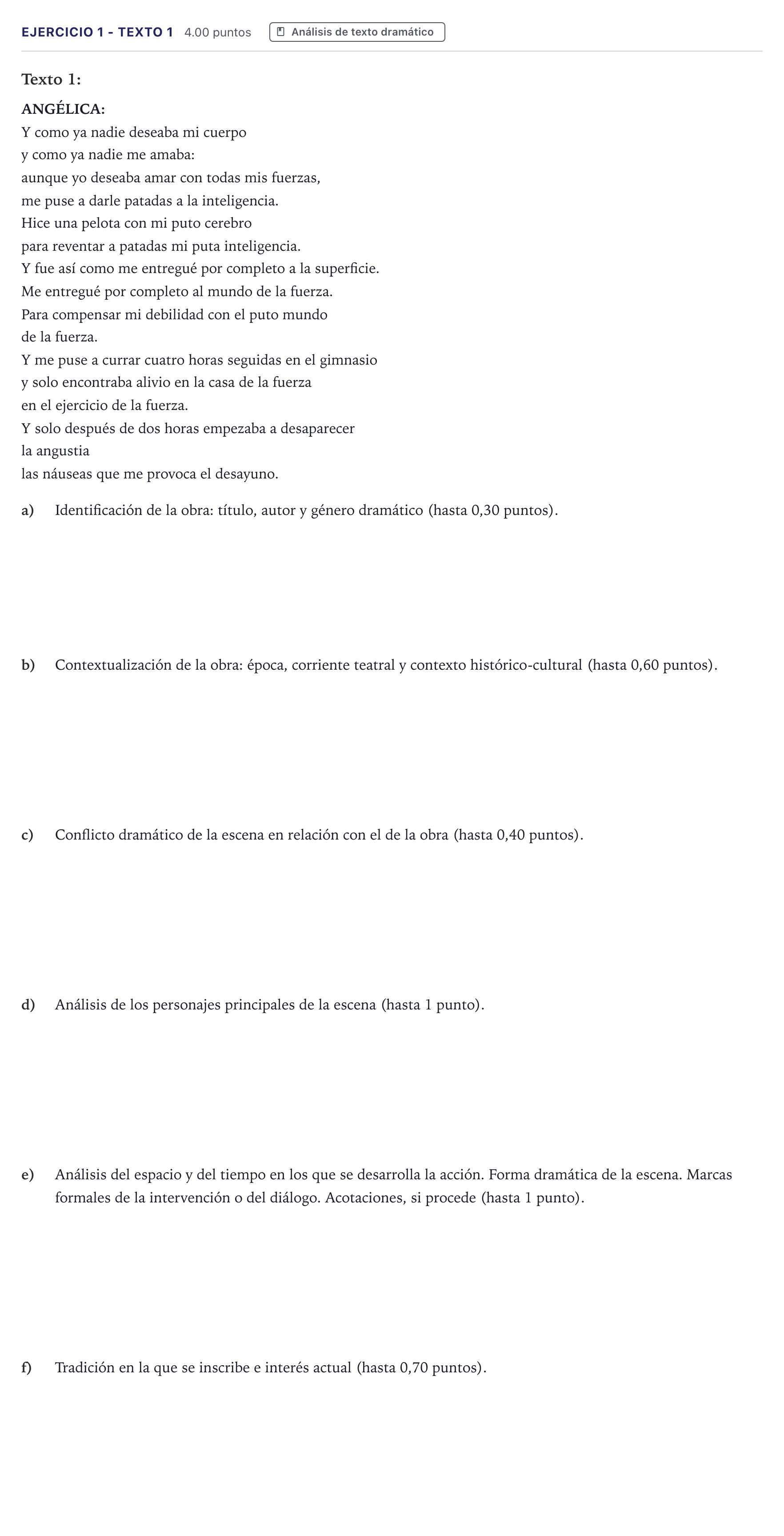 Enunciado: Ejercicio 1 - Texto 1 · Literatura Dramática PAU Madrid Ordinaria Coincidencias 2026