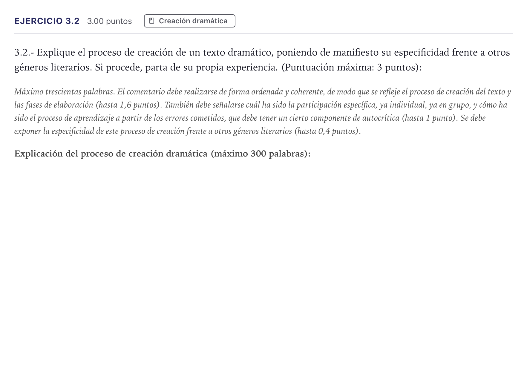 Enunciado: Ejercicio 3.2 · Literatura Dramática PAU Madrid Ordinaria Coincidencias 2026