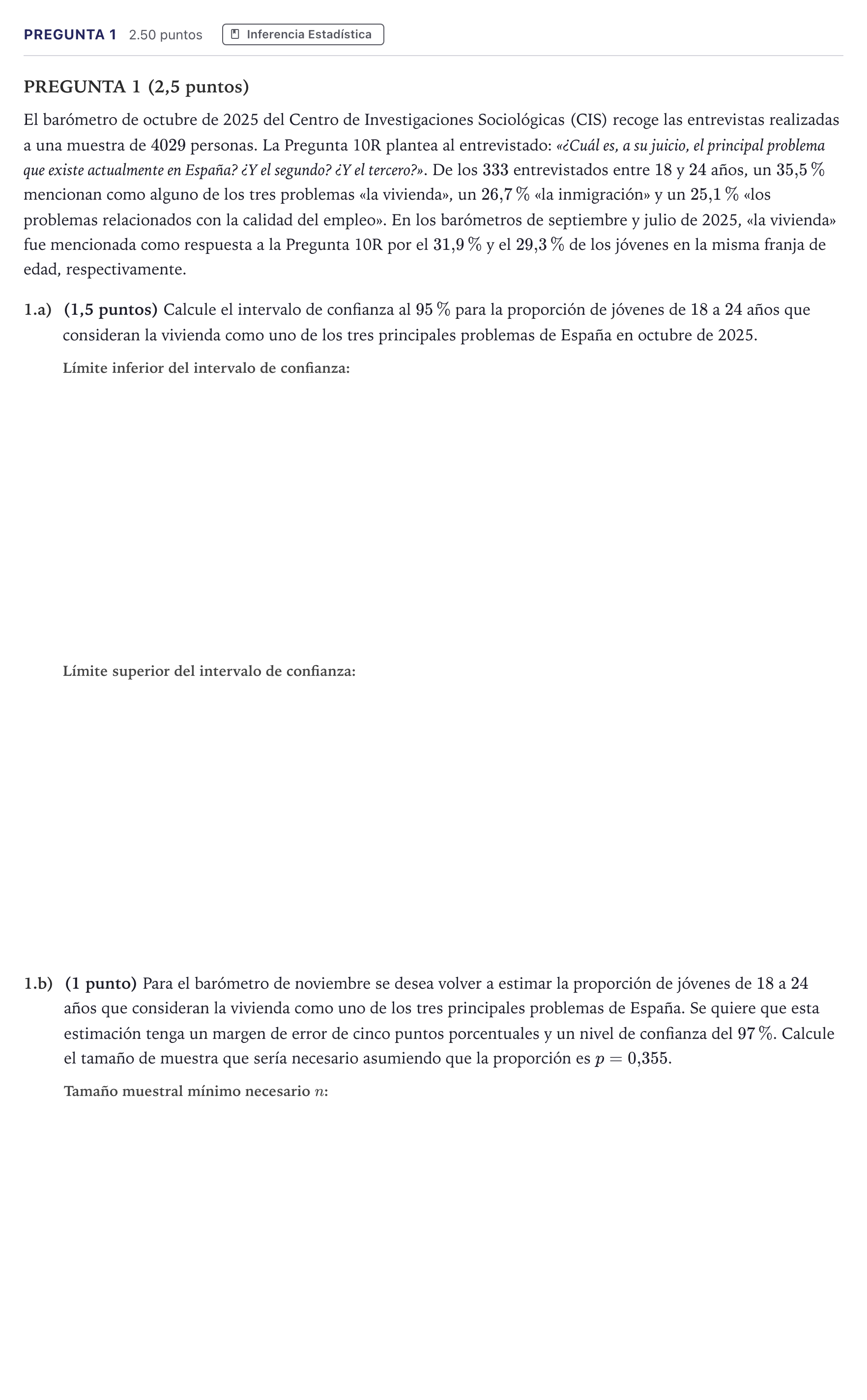 Enunciado: Pregunta 1 · Matemáticas aplicadas a las Ciencias Sociales II PAU Madrid Ordinaria 2026