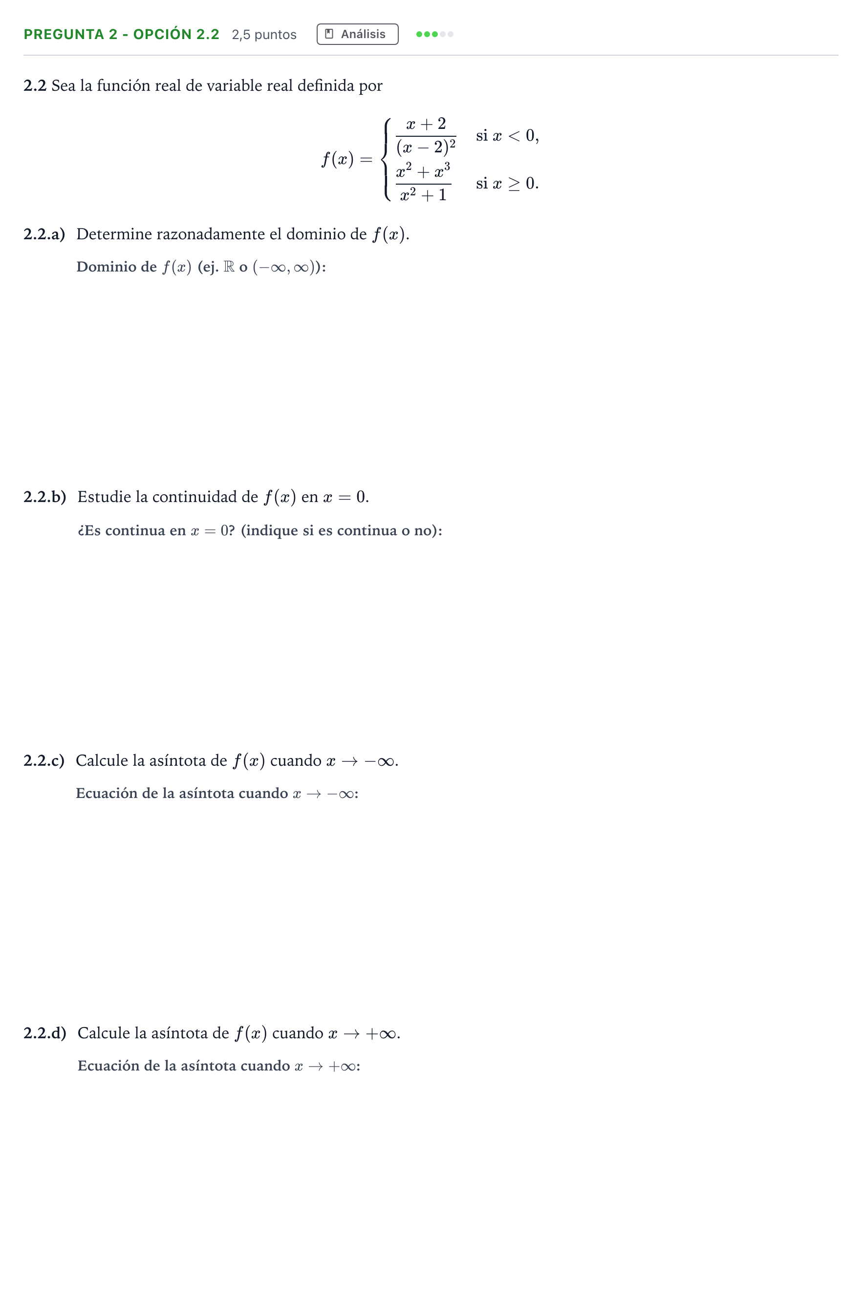 Enunciado: Pregunta 2 - Opción 2.2 · Matemáticas aplicadas a las Ciencias Sociales II PAU Madrid Ordinaria 2026
