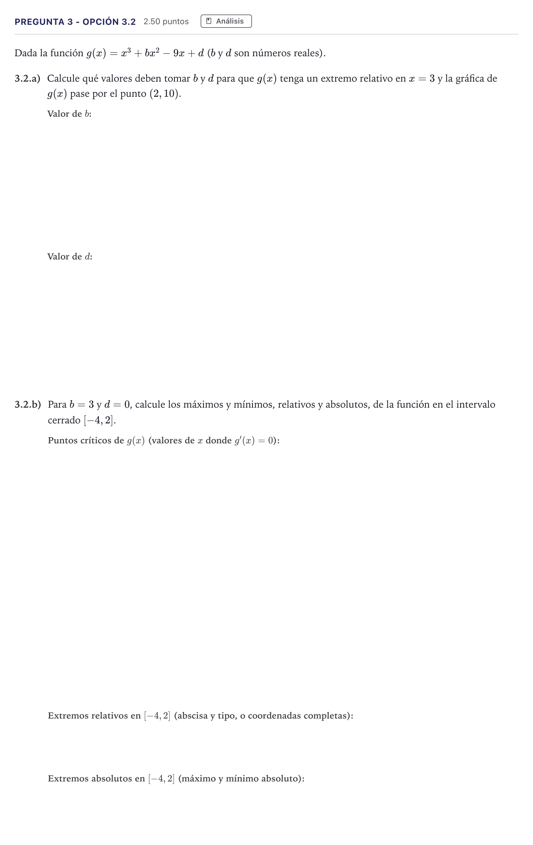 Enunciado: Pregunta 3 - Opción 3.2 · Matemáticas aplicadas a las Ciencias Sociales II PAU Madrid Ordinaria Coincidencias 2026