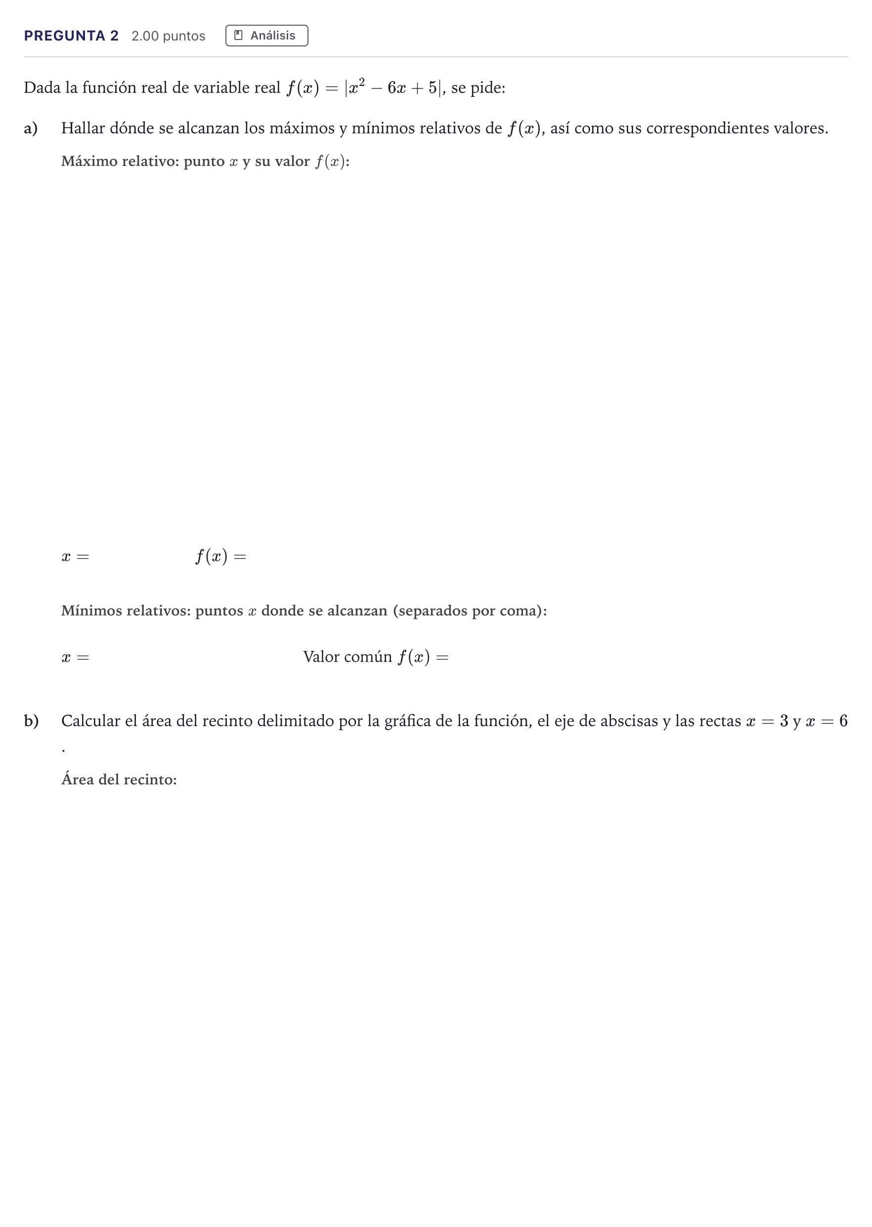 Enunciado: Pregunta 2 · Matemáticas II PAU Madrid Ordinaria Coincidencias 2026