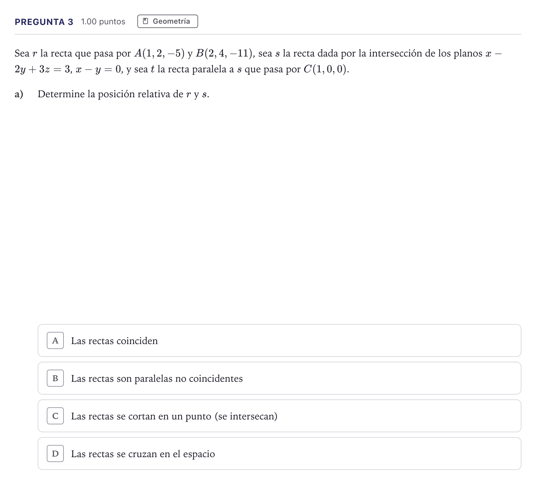 Enunciado: Pregunta 3 · Matemáticas II PAU Madrid Ordinaria Coincidencias 2026