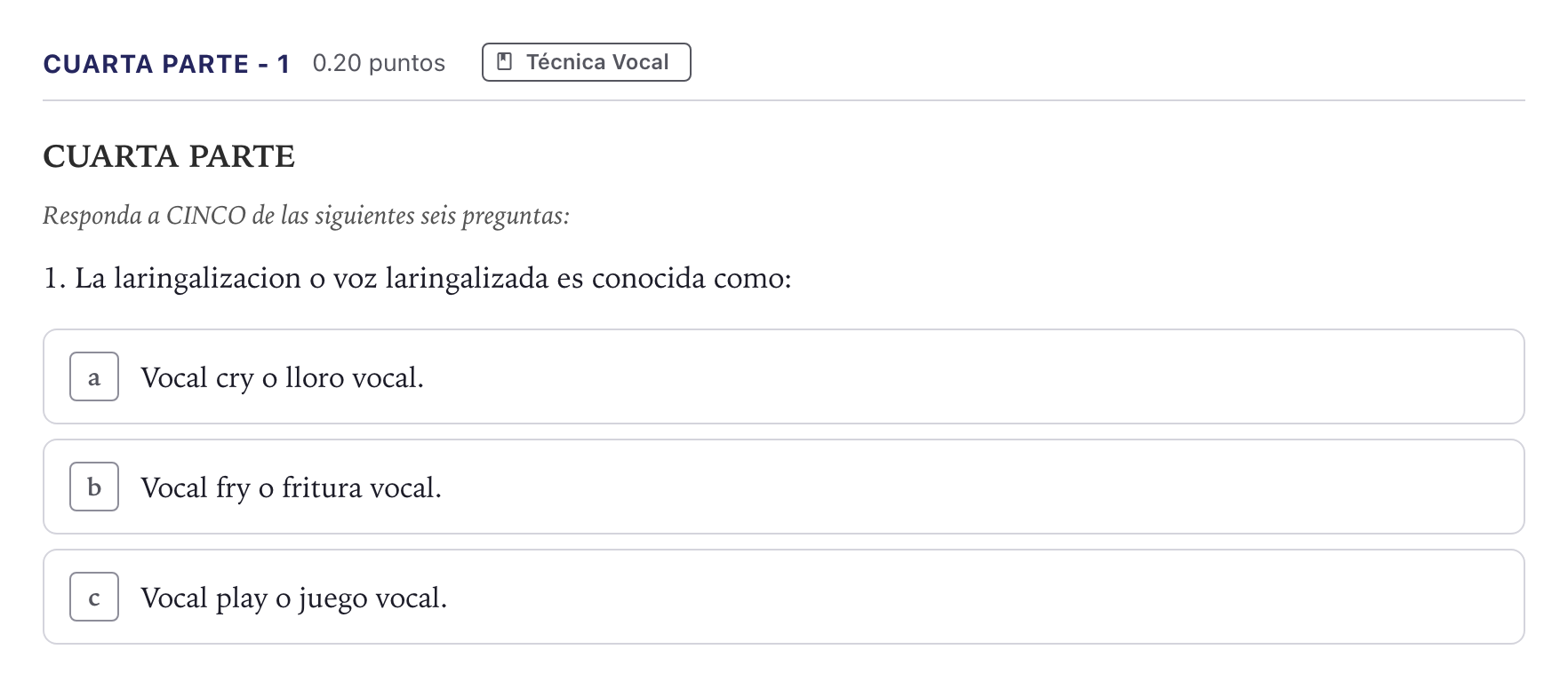 Enunciado: Ejercicio Cuarta parte - 1 · Coro y Técnica Vocal II PAU Madrid Ordinaria 2026