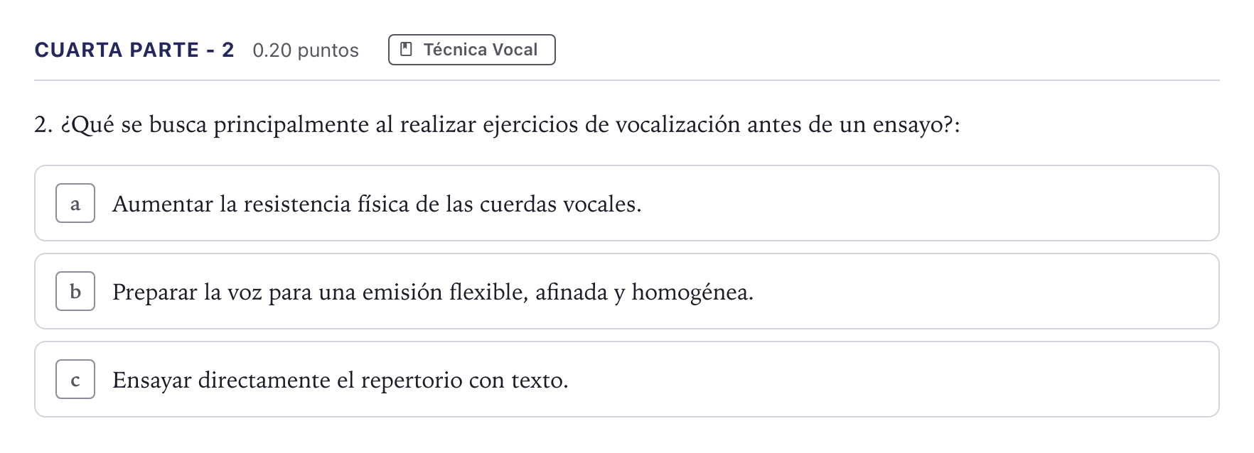 Enunciado: Ejercicio Cuarta parte - 2 · Coro y Técnica Vocal II PAU Madrid Ordinaria 2026