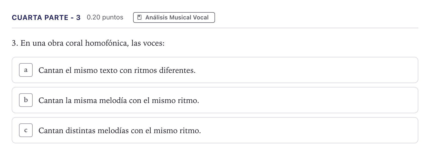 Enunciado: Ejercicio Cuarta parte - 3 · Coro y Técnica Vocal II PAU Madrid Ordinaria 2026