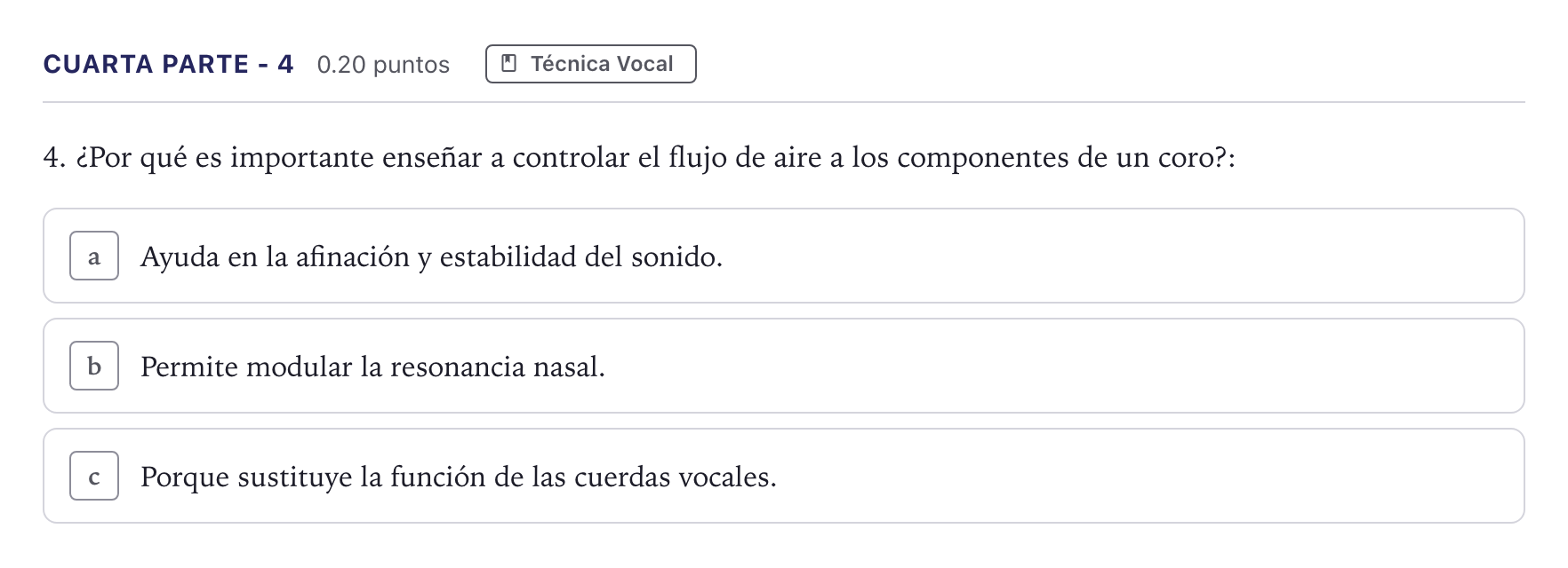 Enunciado: Ejercicio Cuarta parte - 4 · Coro y Técnica Vocal II PAU Madrid Ordinaria 2026