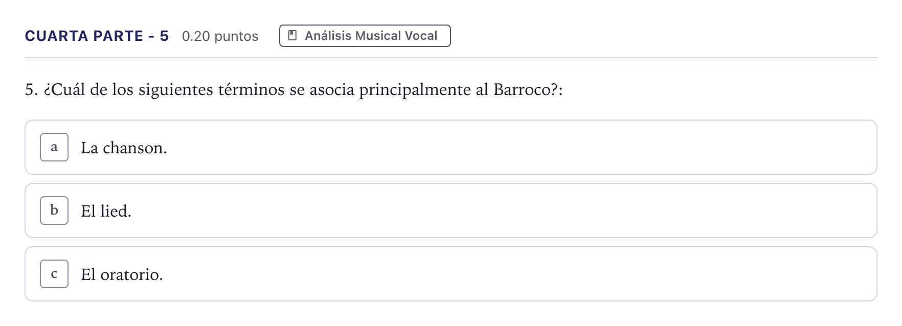 Enunciado: Ejercicio Cuarta parte - 5 · Coro y Técnica Vocal II PAU Madrid Ordinaria 2026