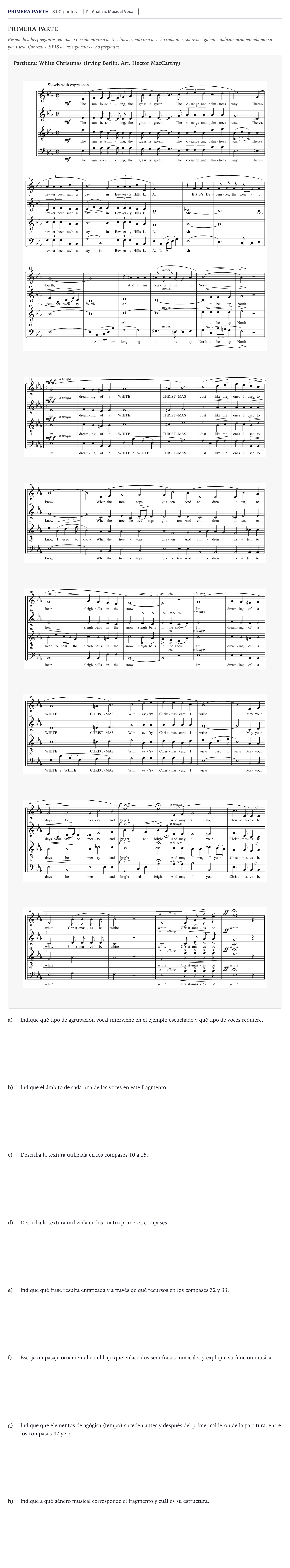 Enunciado: Ejercicio Primera parte · Coro y Técnica Vocal II PAU Madrid Ordinaria 2026