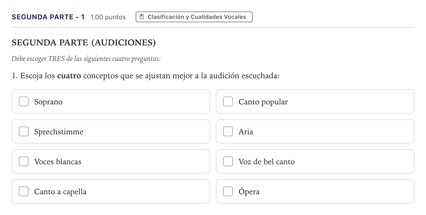 Enunciado: Ejercicio Segunda parte - 1 · Coro y Técnica Vocal II PAU Madrid Ordinaria 2026