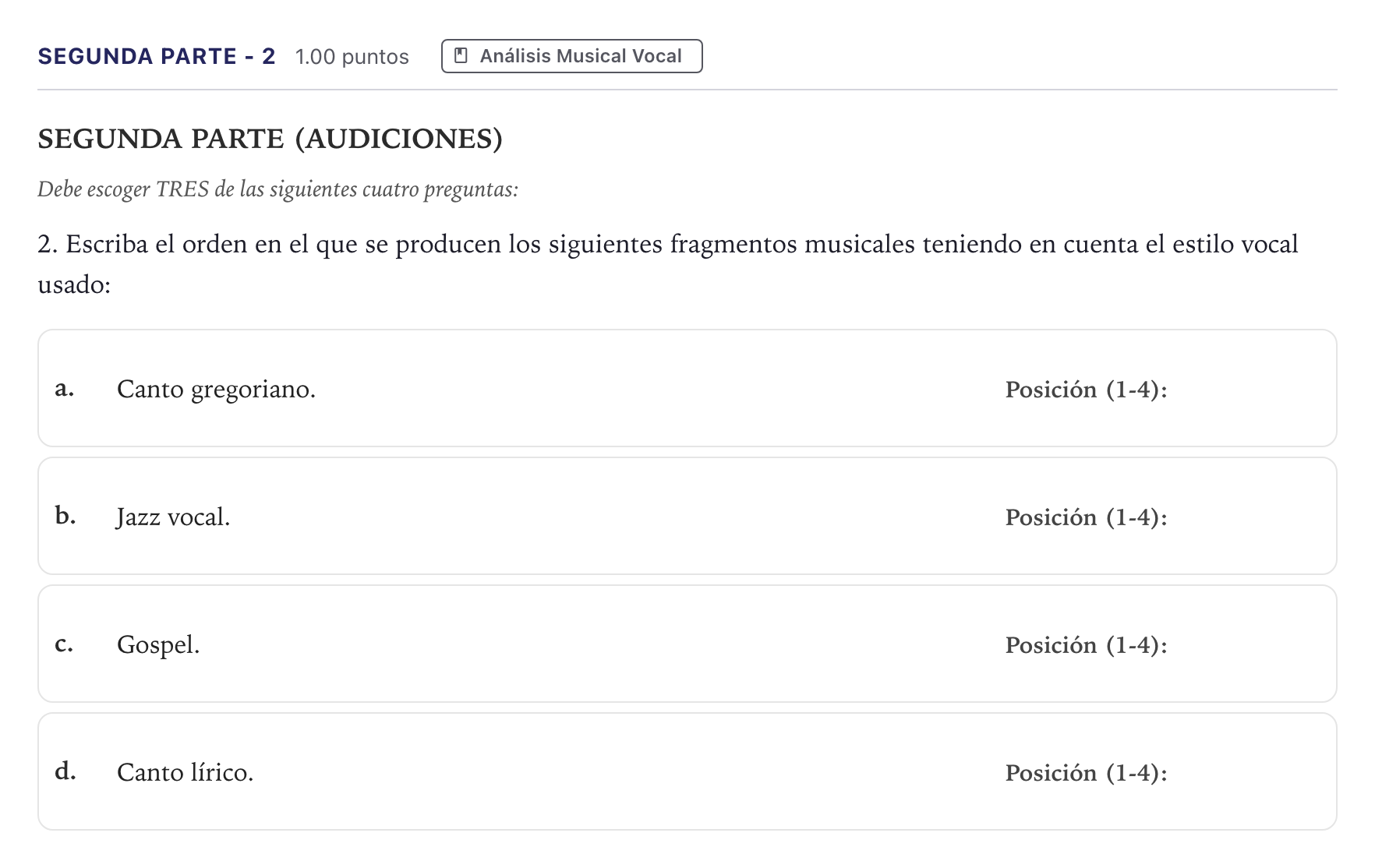 Enunciado: Ejercicio Segunda parte - 2 · Coro y Técnica Vocal II PAU Madrid Ordinaria 2026