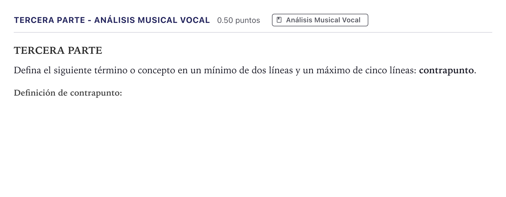 Enunciado: Ejercicio Tercera parte - Análisis Musical Vocal · Coro y Técnica Vocal II PAU Madrid Ordinaria 2026