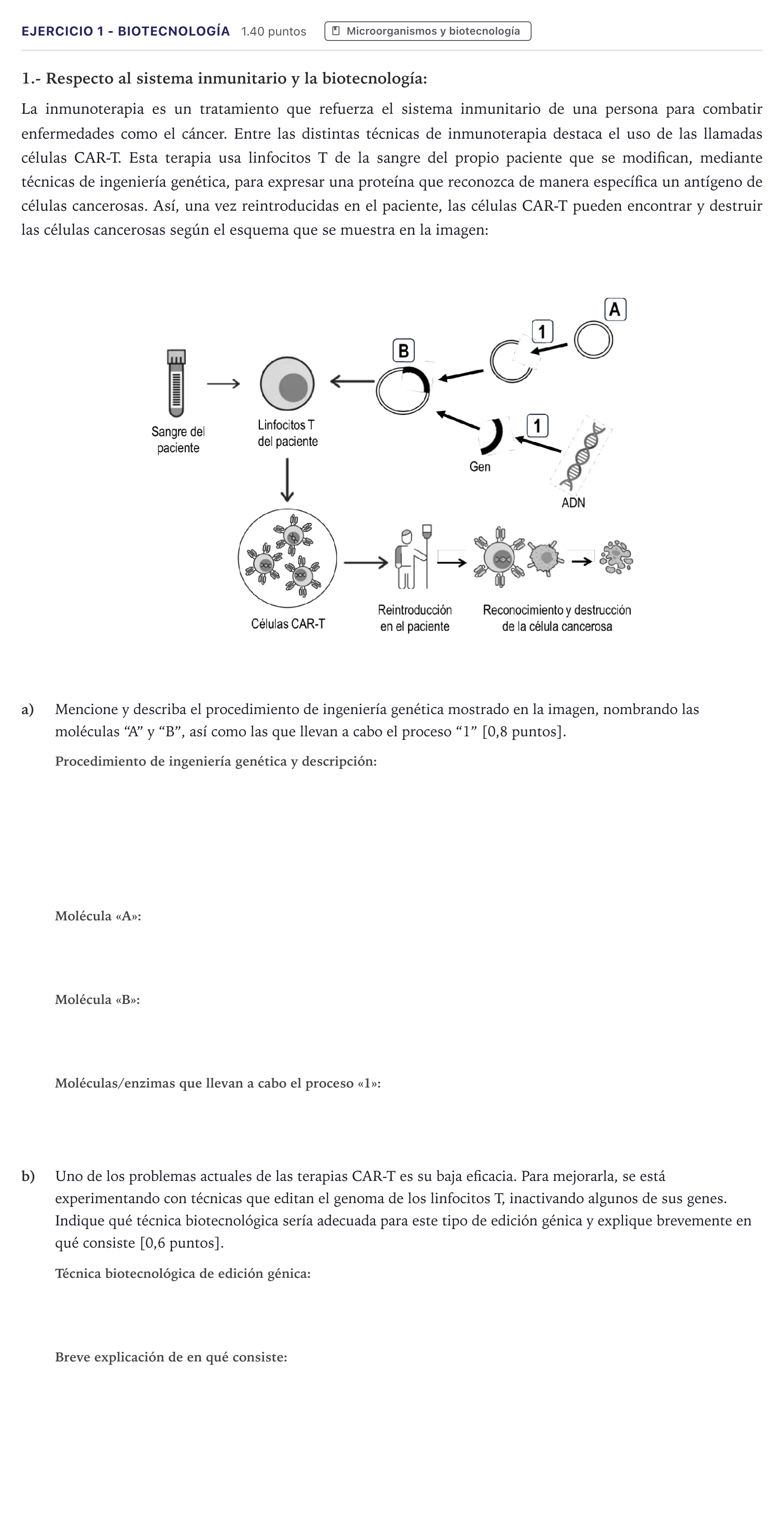 Enunciado: Ejercicio 1 - Biotecnología · Biología PAU Madrid Ordinaria 2026