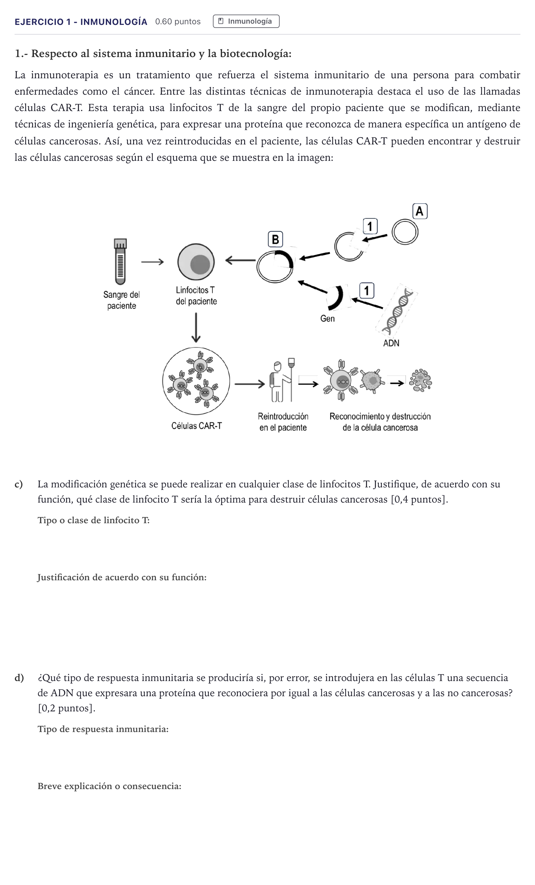 Enunciado: Ejercicio 1 - Inmunología · Biología PAU Madrid Ordinaria 2026