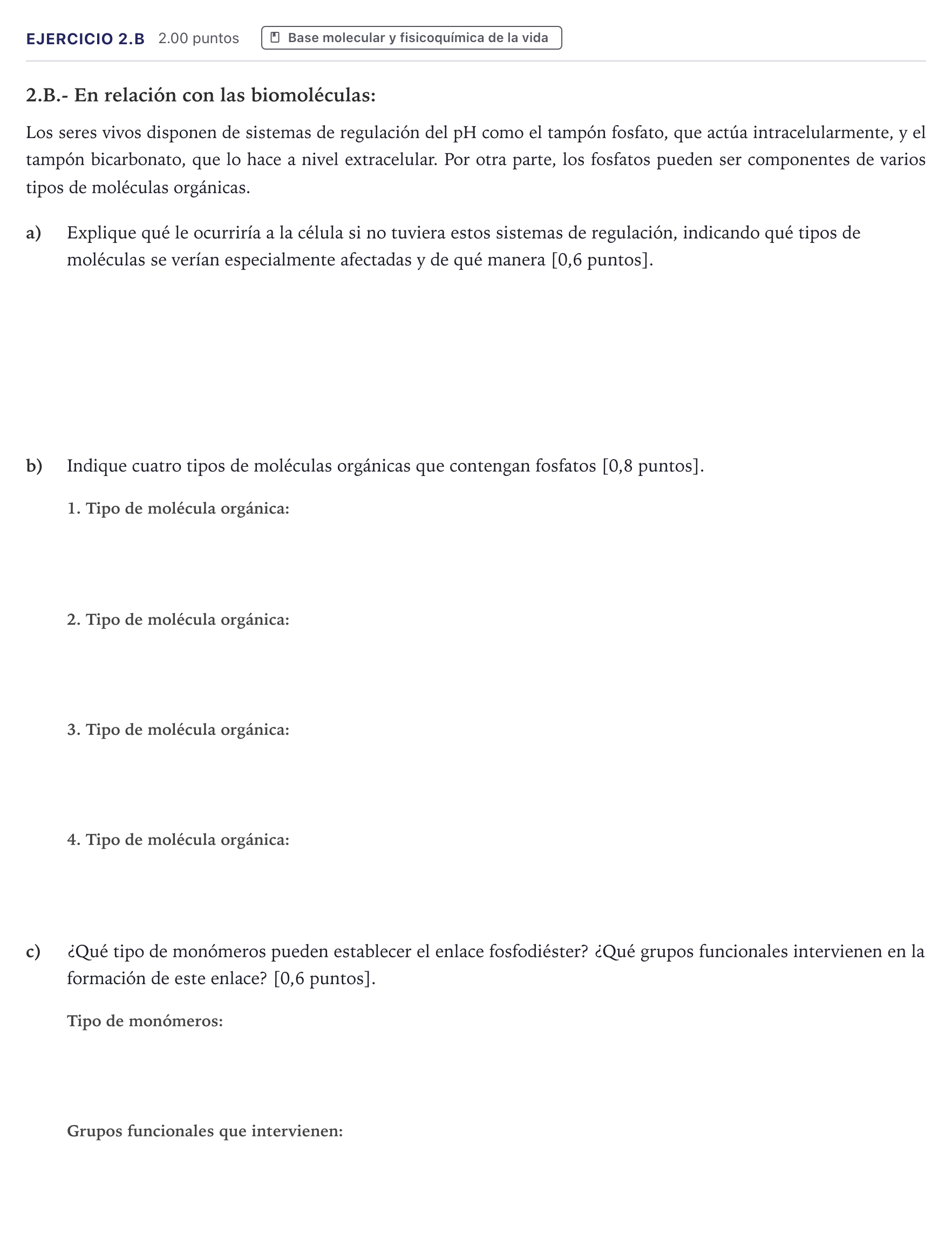 Enunciado: Ejercicio 2.B · Biología PAU Madrid Ordinaria 2026