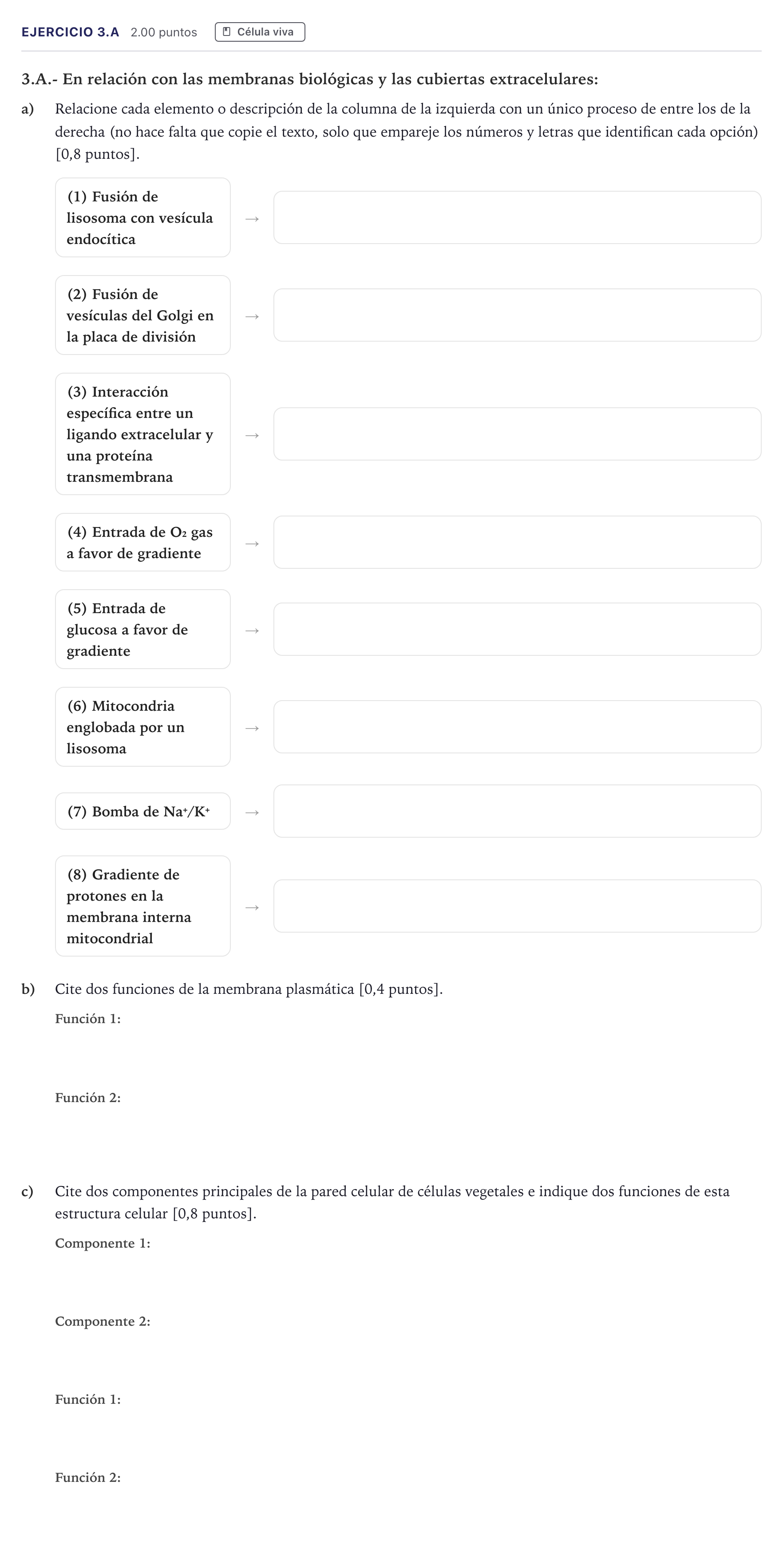 Enunciado: Ejercicio 3.A · Biología PAU Madrid Ordinaria 2026
