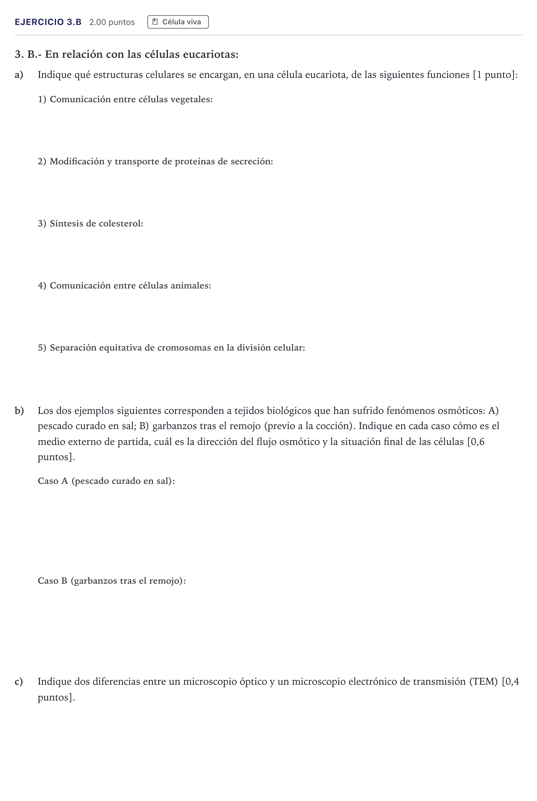 Enunciado: Ejercicio 3.B · Biología PAU Madrid Ordinaria 2026