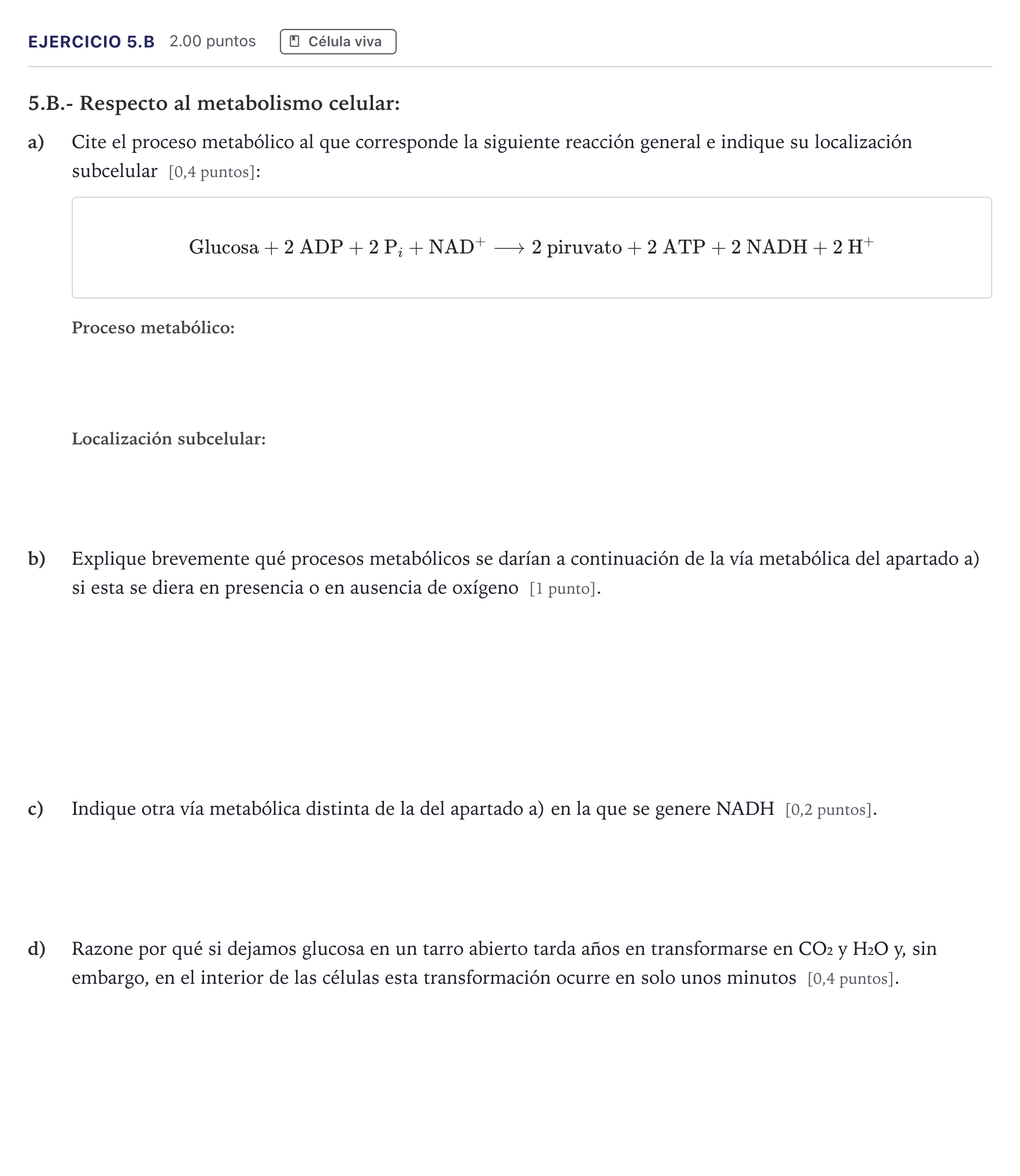 Enunciado: Ejercicio 5.B · Biología PAU Madrid Ordinaria 2026