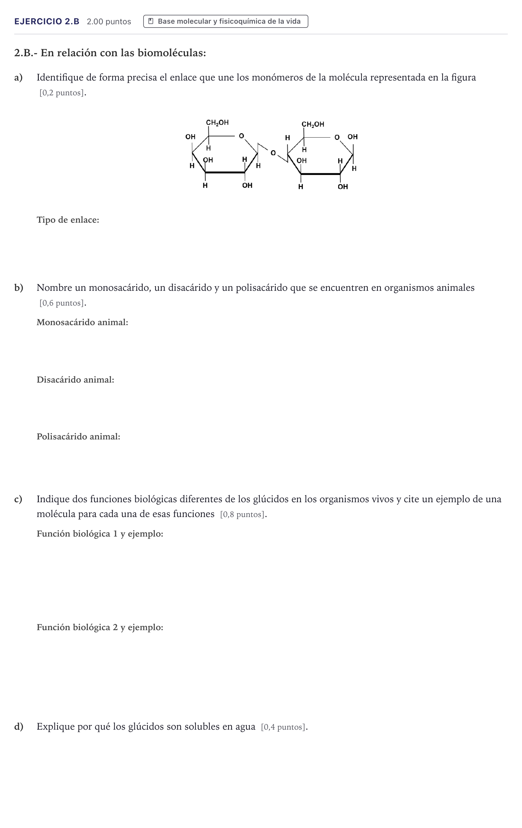 Enunciado: Ejercicio 2.B · Biología PAU Madrid Ordinaria Coincidencias 2026