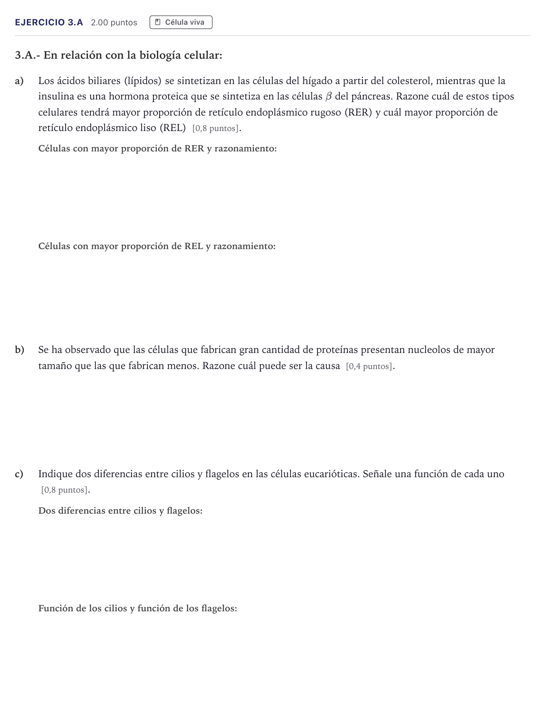 Enunciado: Ejercicio 3.A · Biología PAU Madrid Ordinaria Coincidencias 2026