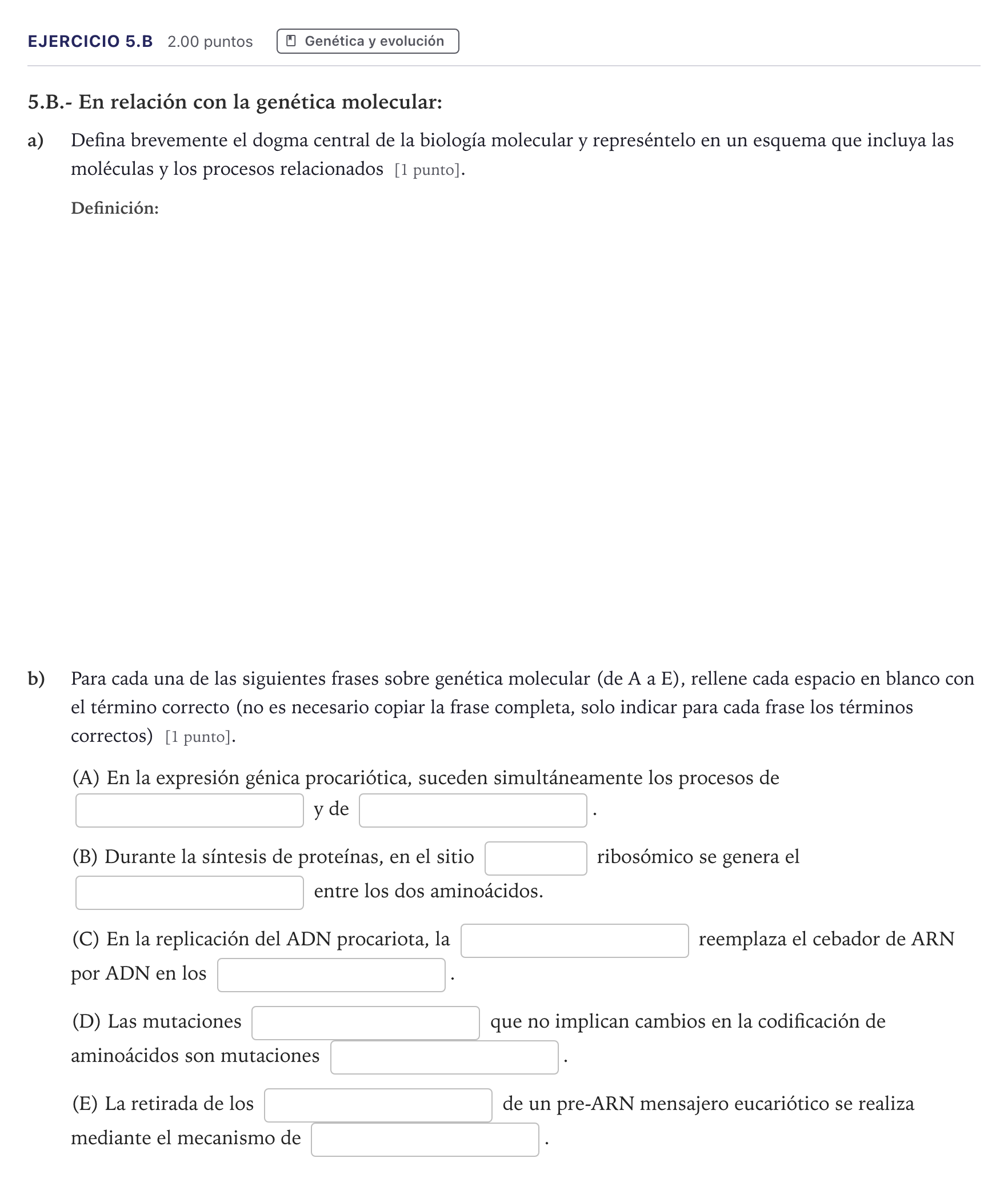 Enunciado: Ejercicio 5.B · Biología PAU Madrid Ordinaria Coincidencias 2026