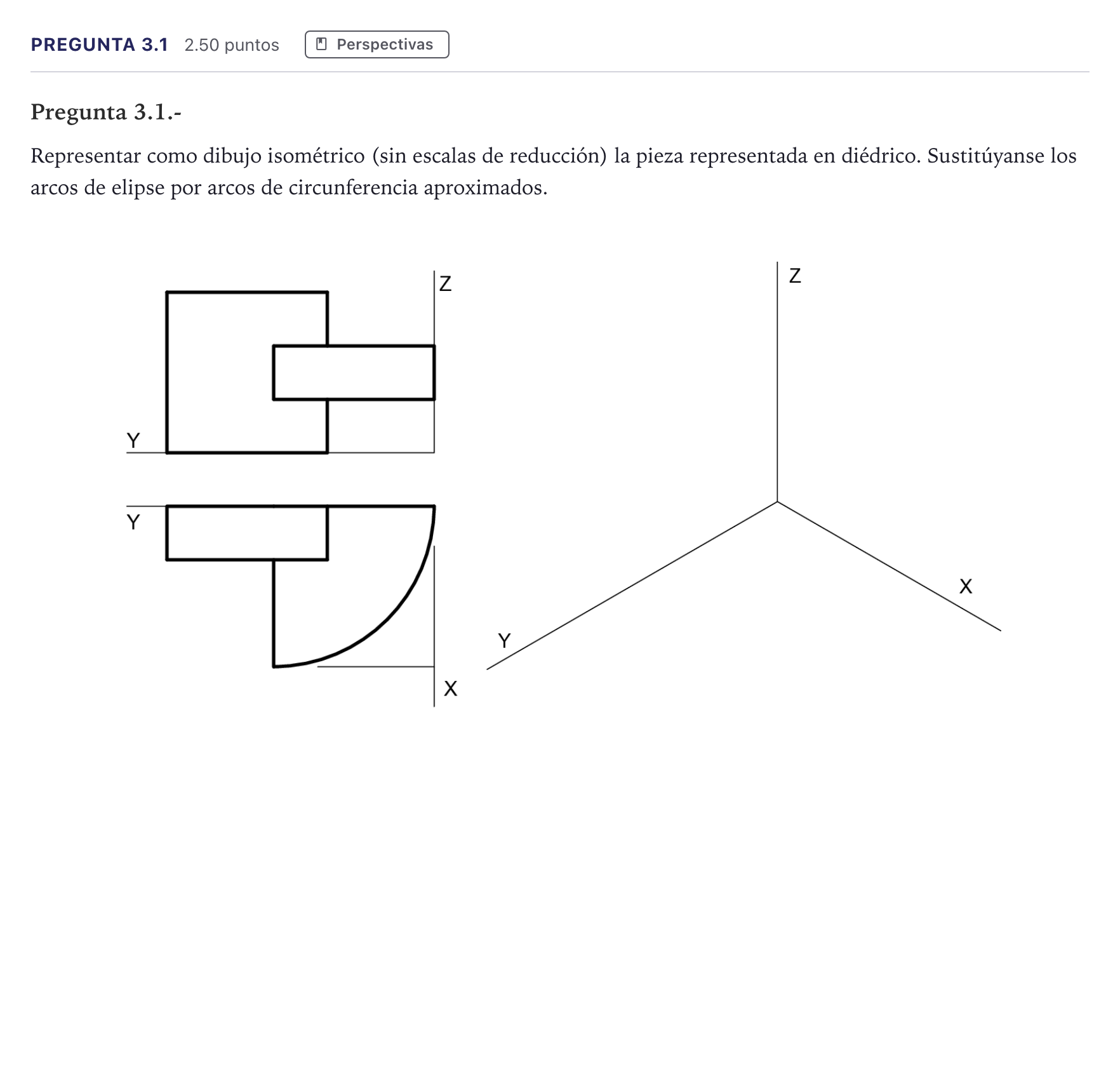 Enunciado: Pregunta 3.1 · Dibujo técnico II PAU Madrid Ordinaria Coincidencias 2026
