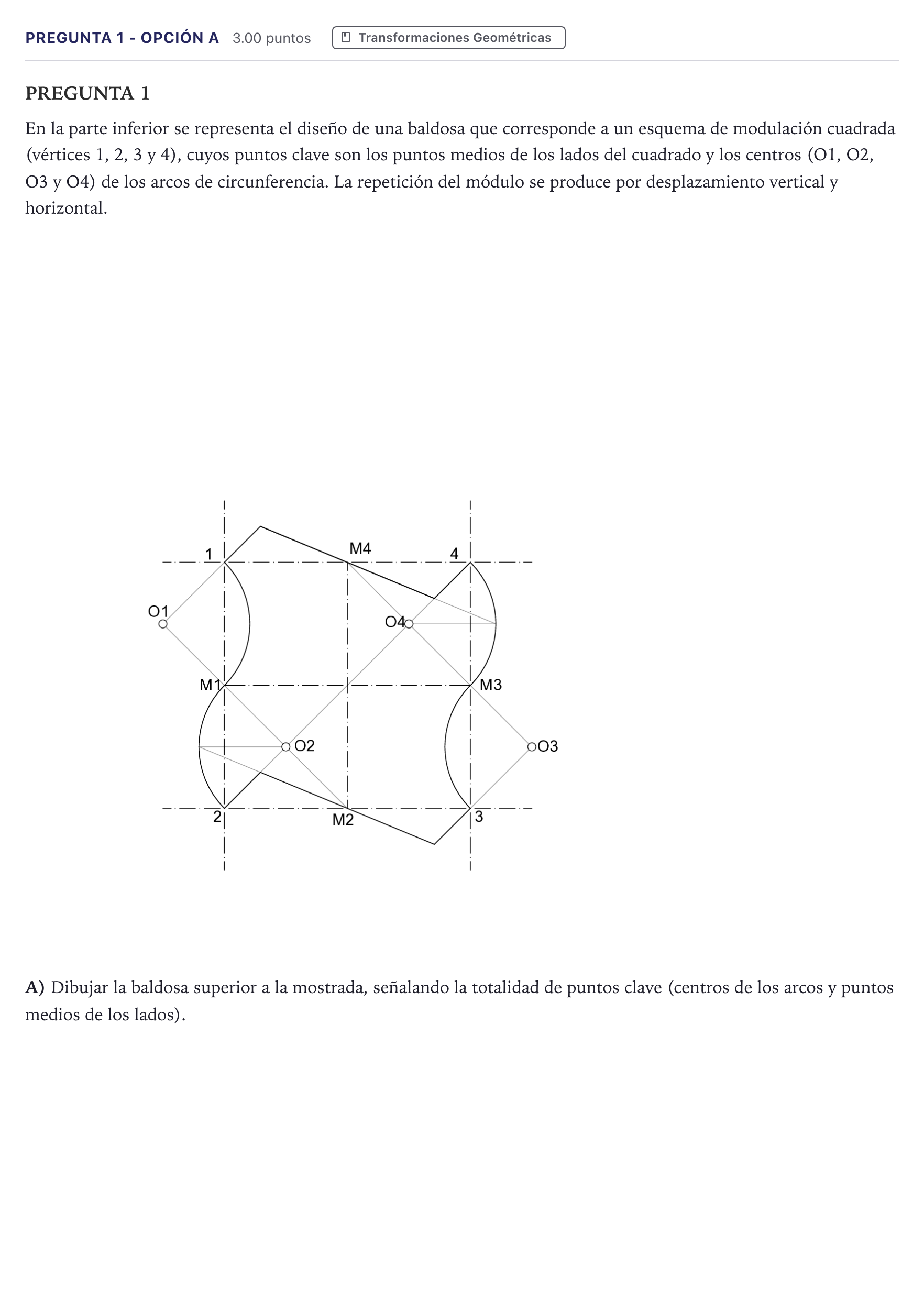 Enunciado: Pregunta 1 - Opción A · Dibujo Técnico Aplicado a las Artes Plásticas y al Diseño II PAU Madrid Ordinaria 2026