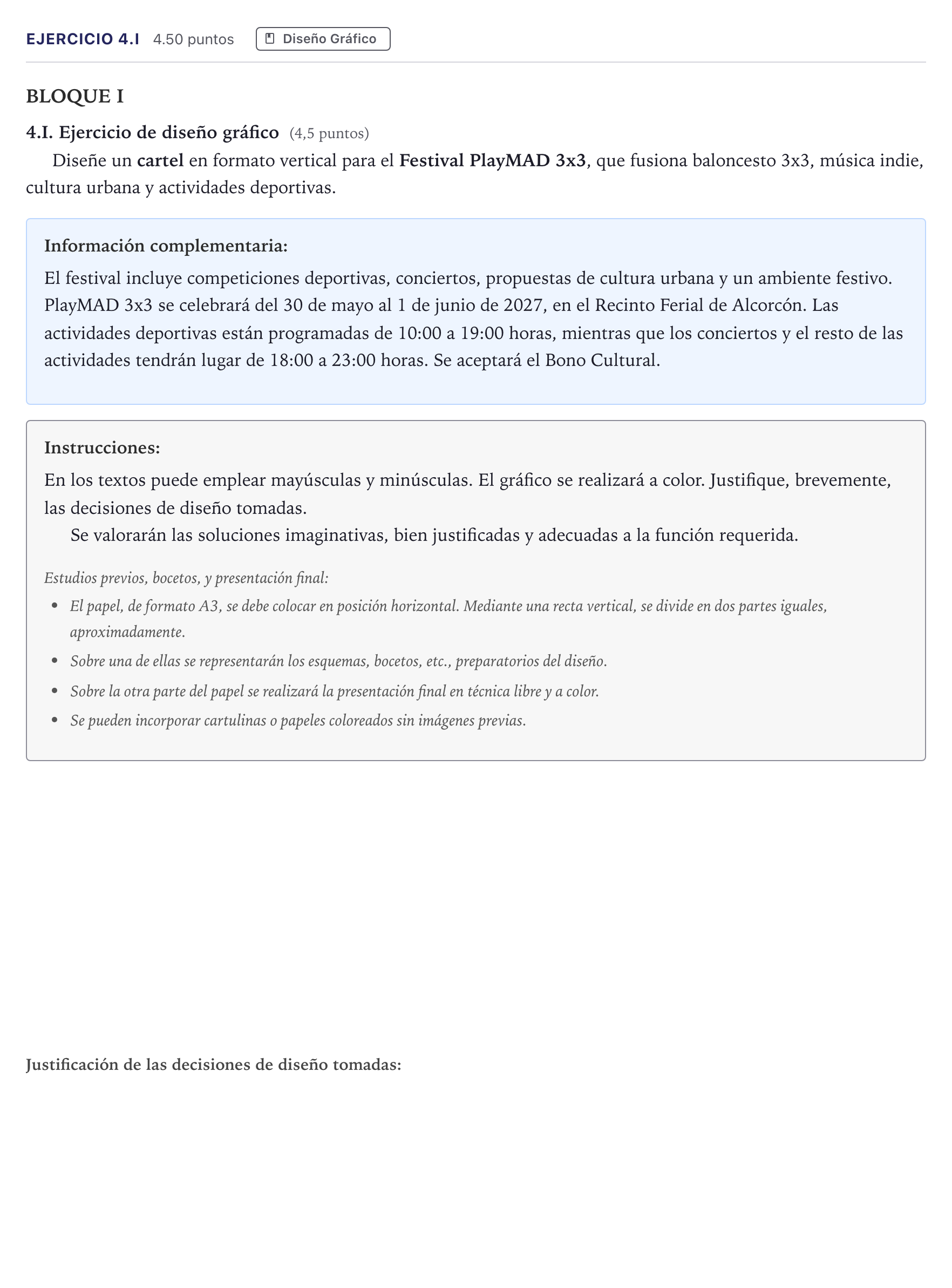 Enunciado: Ejercicio 4.I · Diseño PAU Madrid Ordinaria 2026