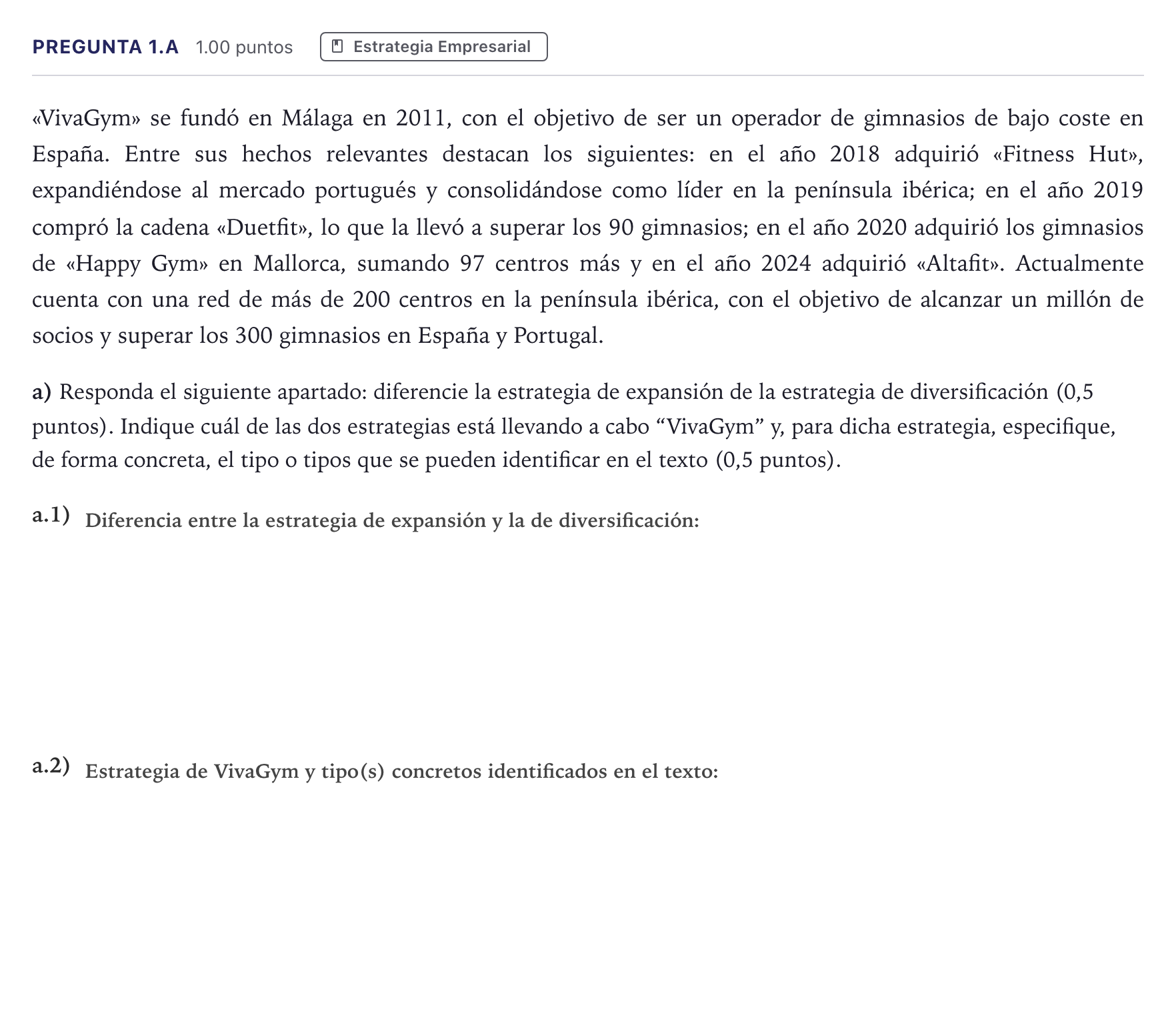 Enunciado: Pregunta 1.a · Empresa y Diseño de Modelos de Negocio PAU Madrid Ordinaria 2026