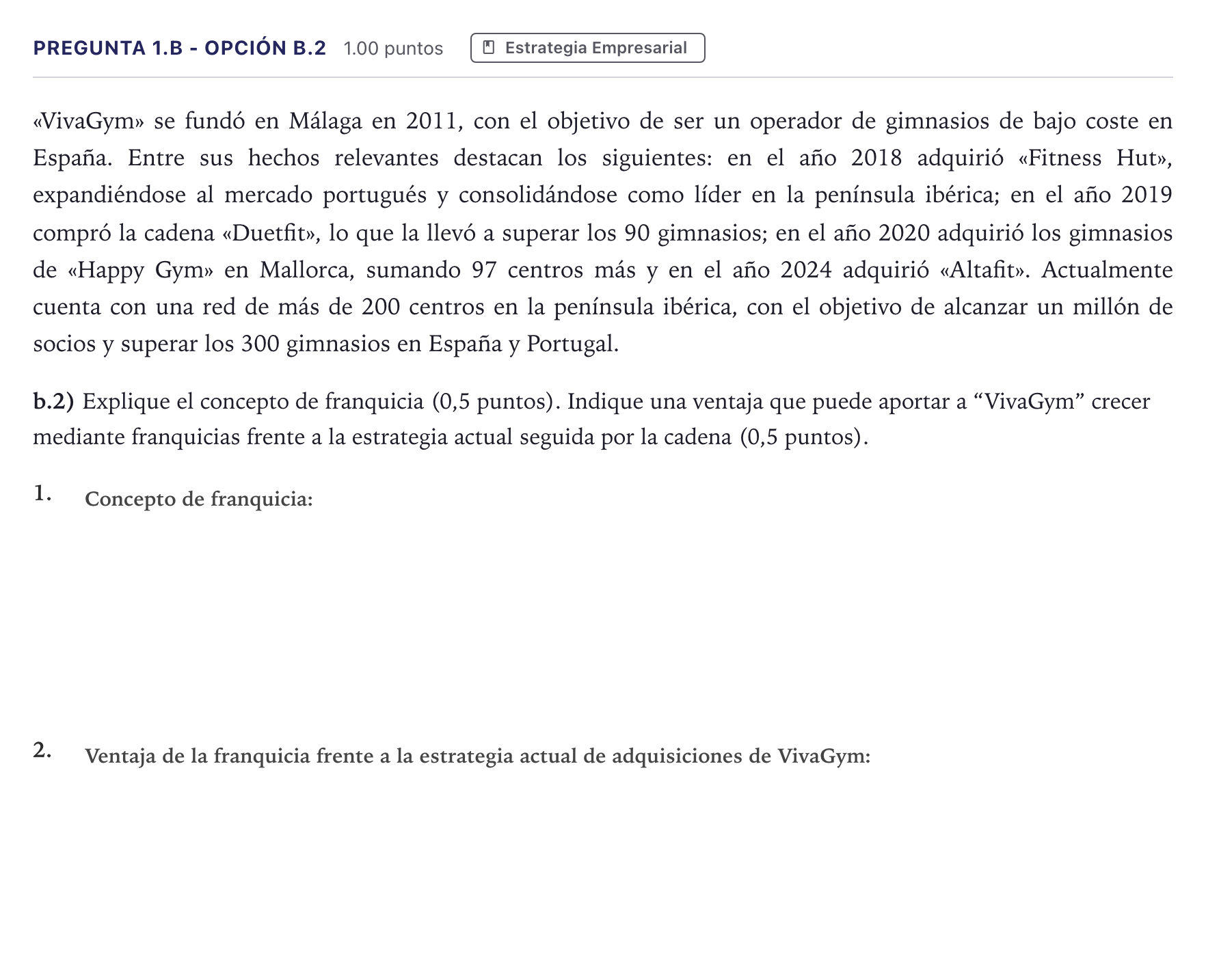 Enunciado: Pregunta 1.b - Opción b.2 · Empresa y Diseño de Modelos de Negocio PAU Madrid Ordinaria 2026