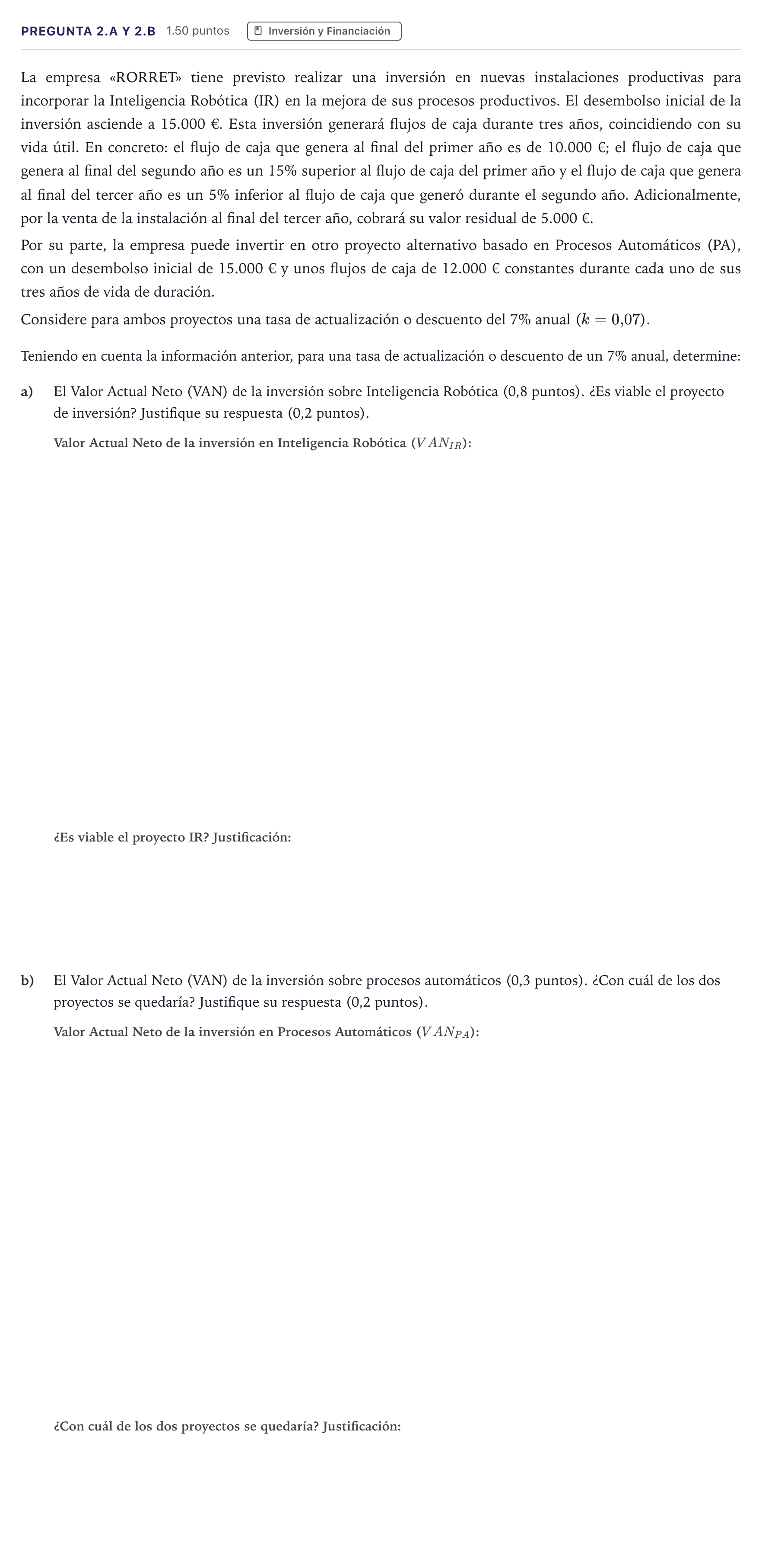 Enunciado: Pregunta 2.a y 2.b · Empresa y Diseño de Modelos de Negocio PAU Madrid Ordinaria 2026