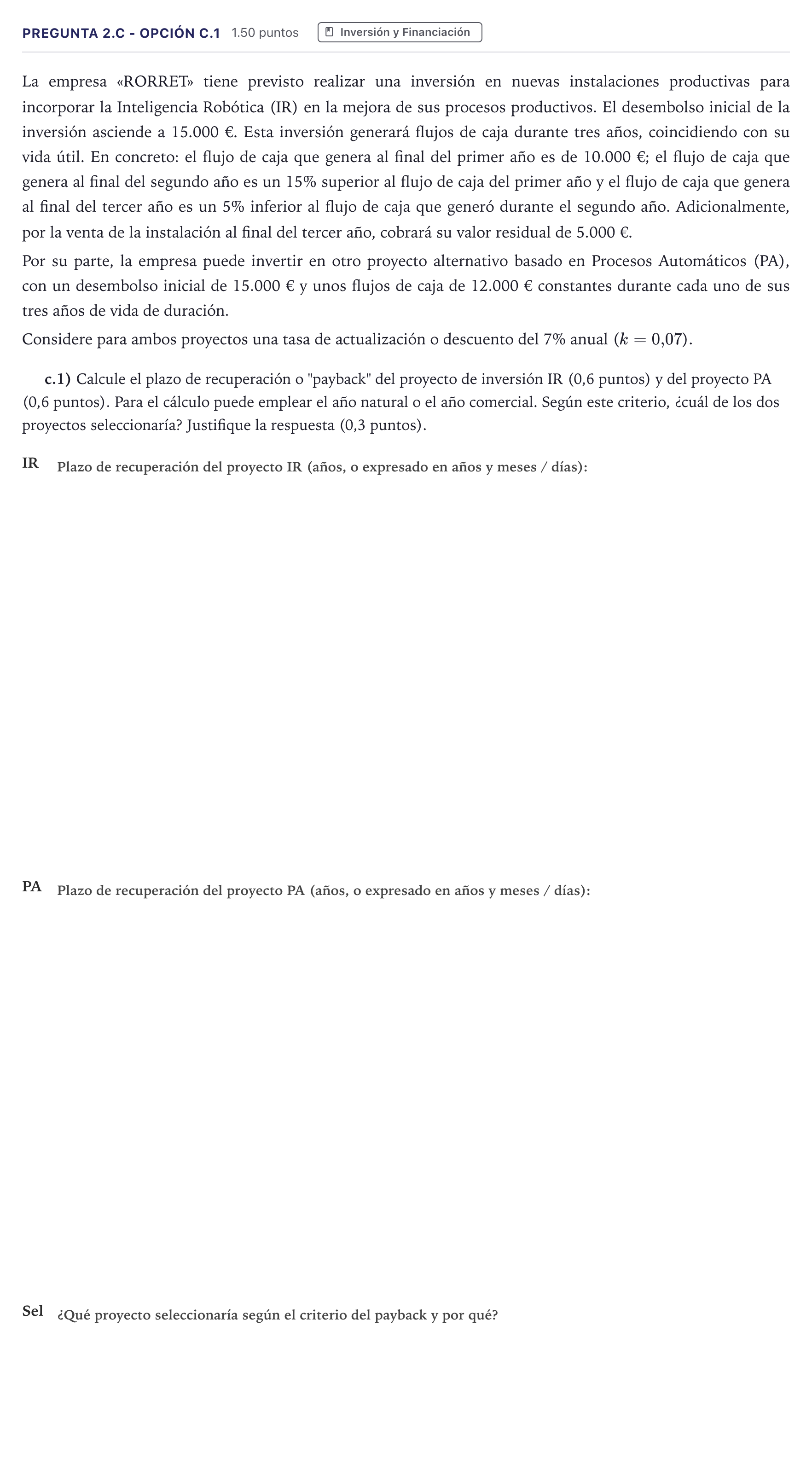 Enunciado: Pregunta 2.c - Opción c.1 · Empresa y Diseño de Modelos de Negocio PAU Madrid Ordinaria 2026