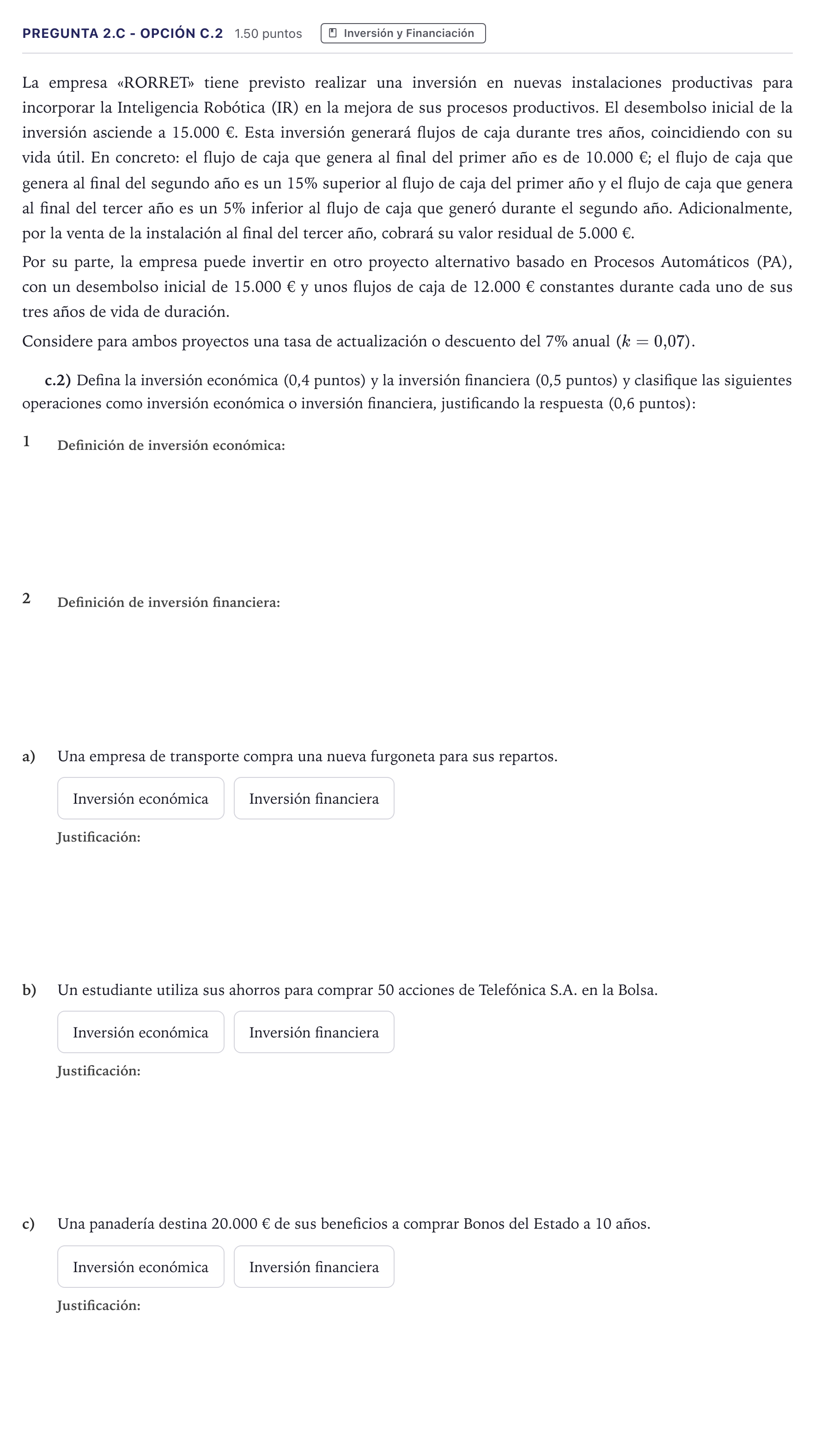 Enunciado: Pregunta 2.c - Opción c.2 · Empresa y Diseño de Modelos de Negocio PAU Madrid Ordinaria 2026