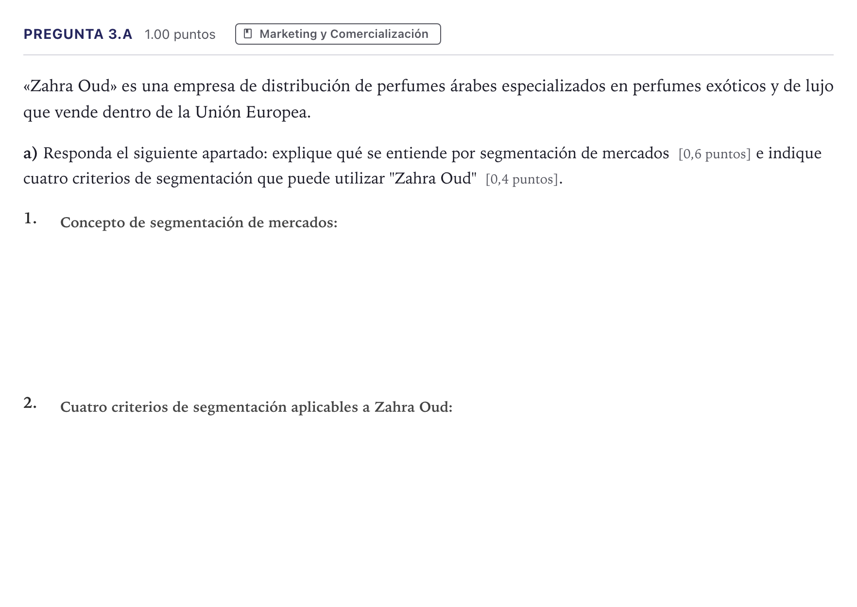 Enunciado: Pregunta 3.a · Empresa y Diseño de Modelos de Negocio PAU Madrid Ordinaria 2026